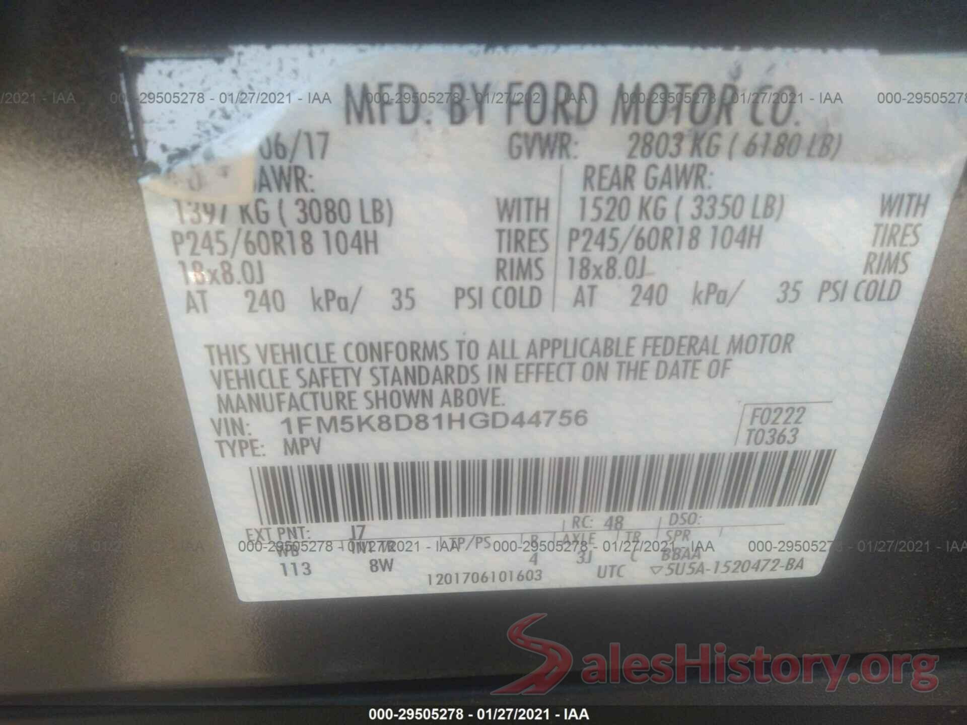 1FM5K8D81HGD44756 2017 FORD EXPLORER