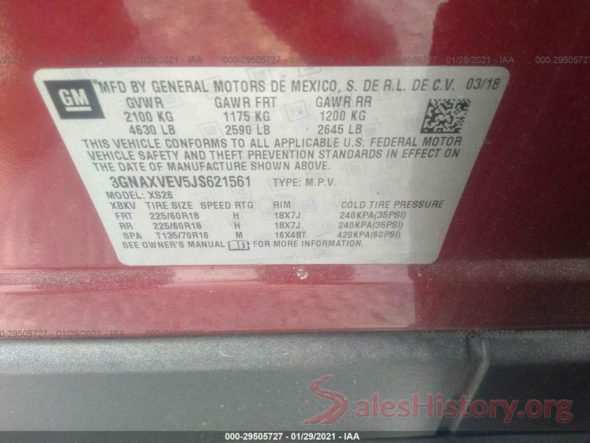 3GNAXVEV5JS621561 2018 CHEVROLET EQUINOX