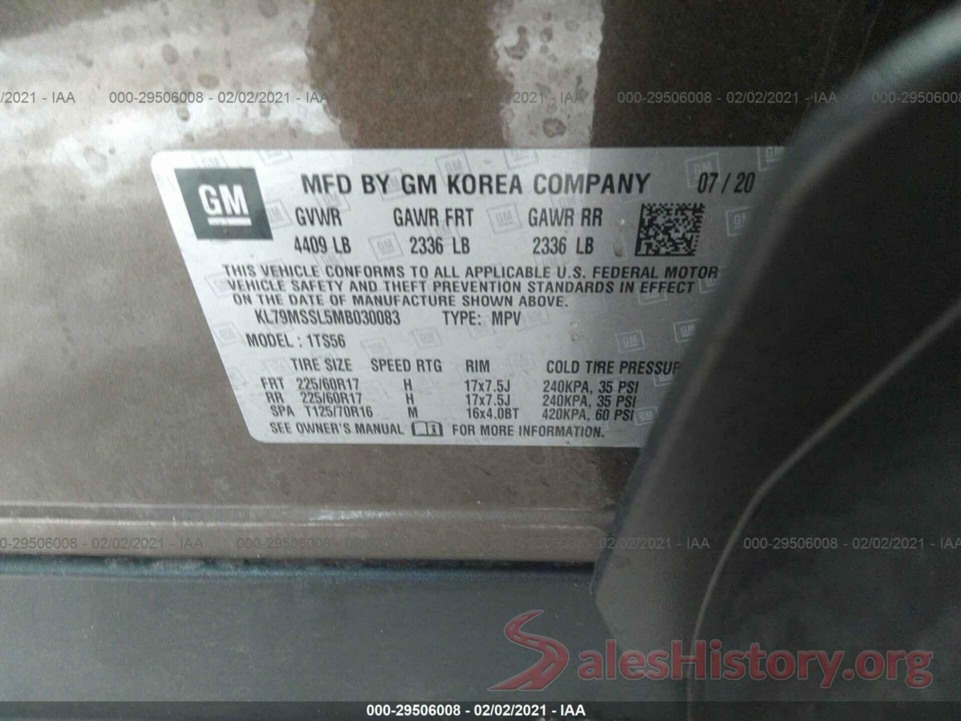 KL79MSSL5MB030083 2021 CHEVROLET TRAILBLAZER