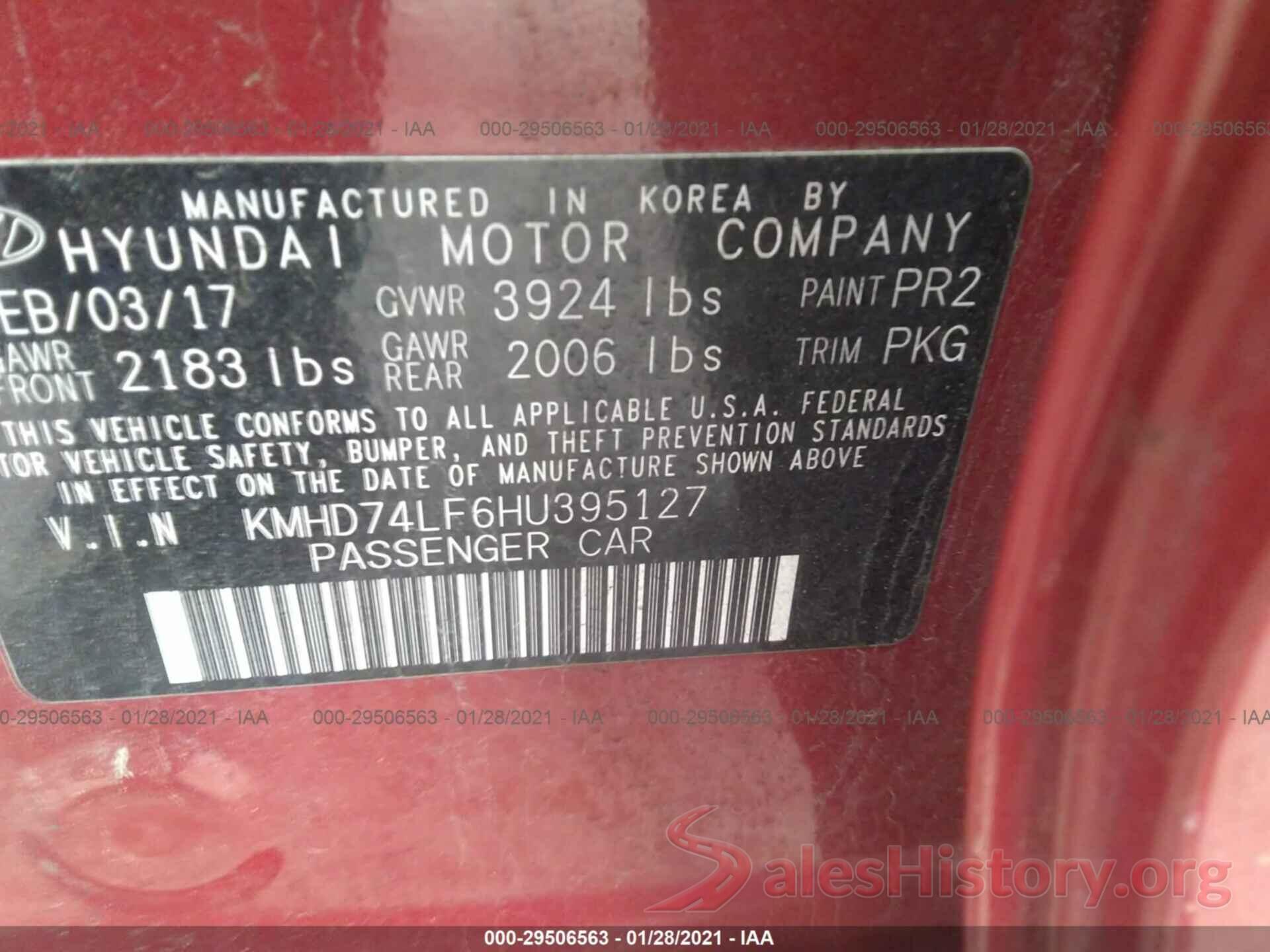 KMHD74LF6HU395127 2017 HYUNDAI ELANTRA