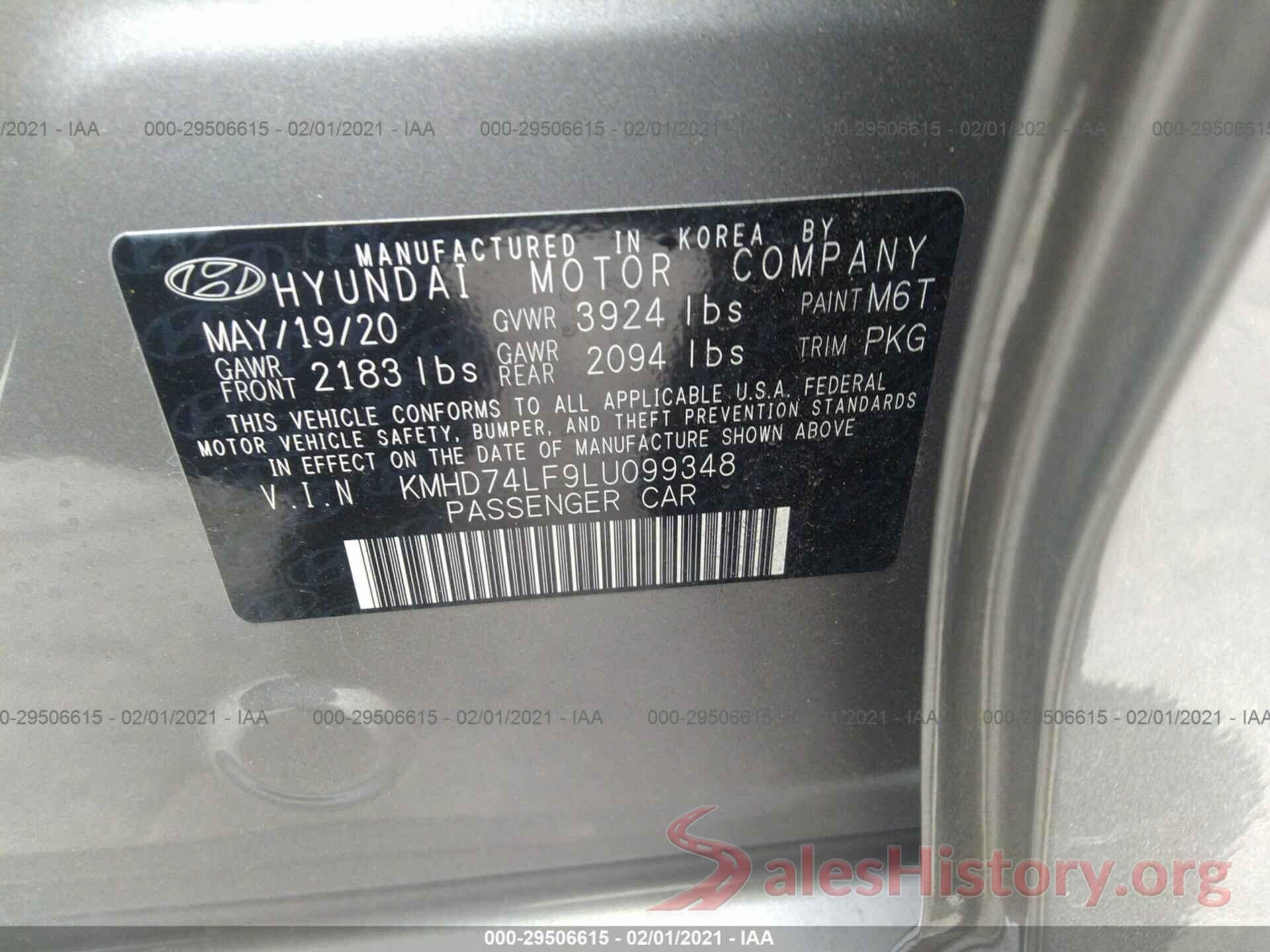 KMHD74LF9LU099348 2020 HYUNDAI ELANTRA