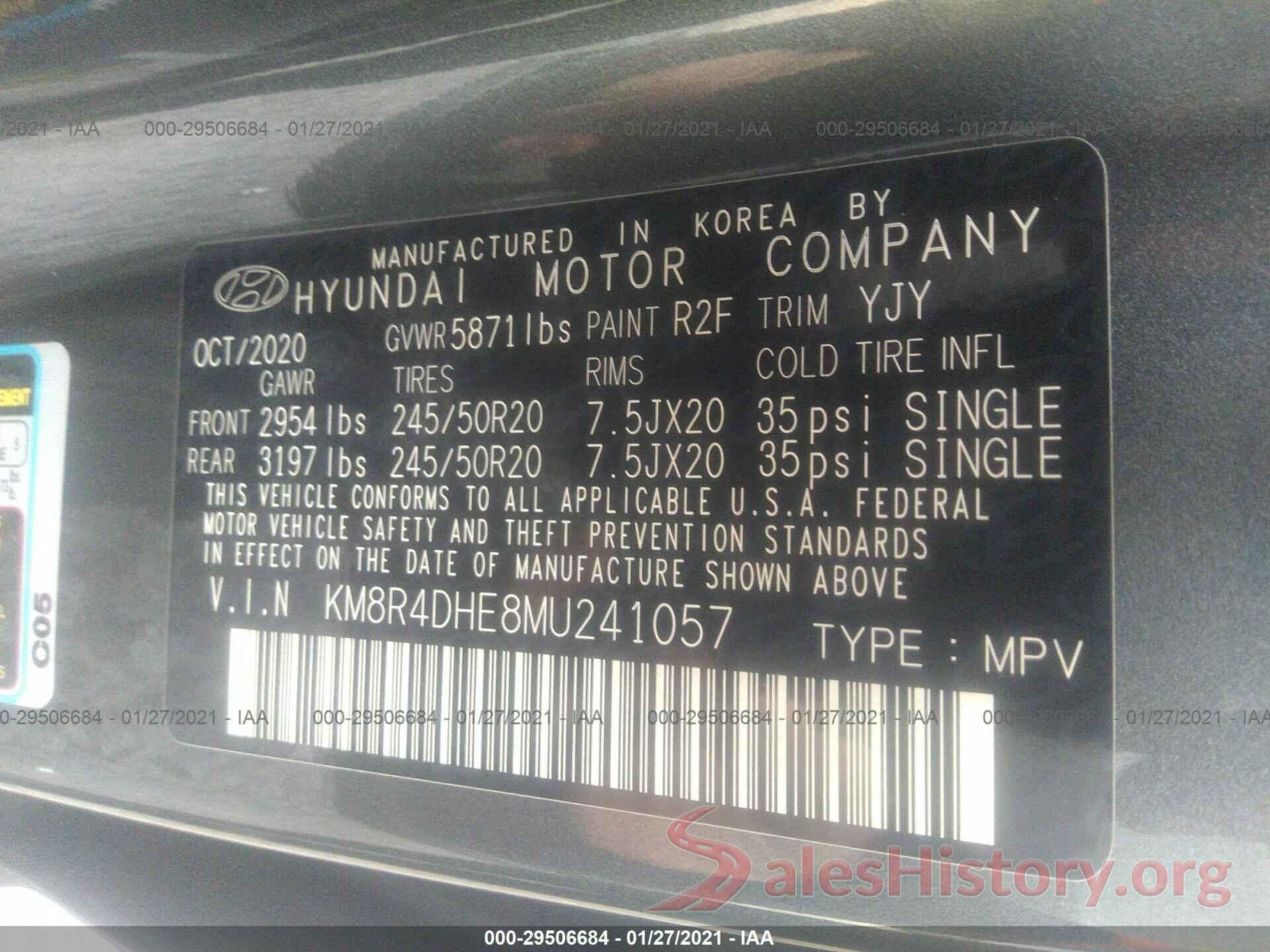 KM8R4DHE8MU241057 2021 HYUNDAI PALISADE