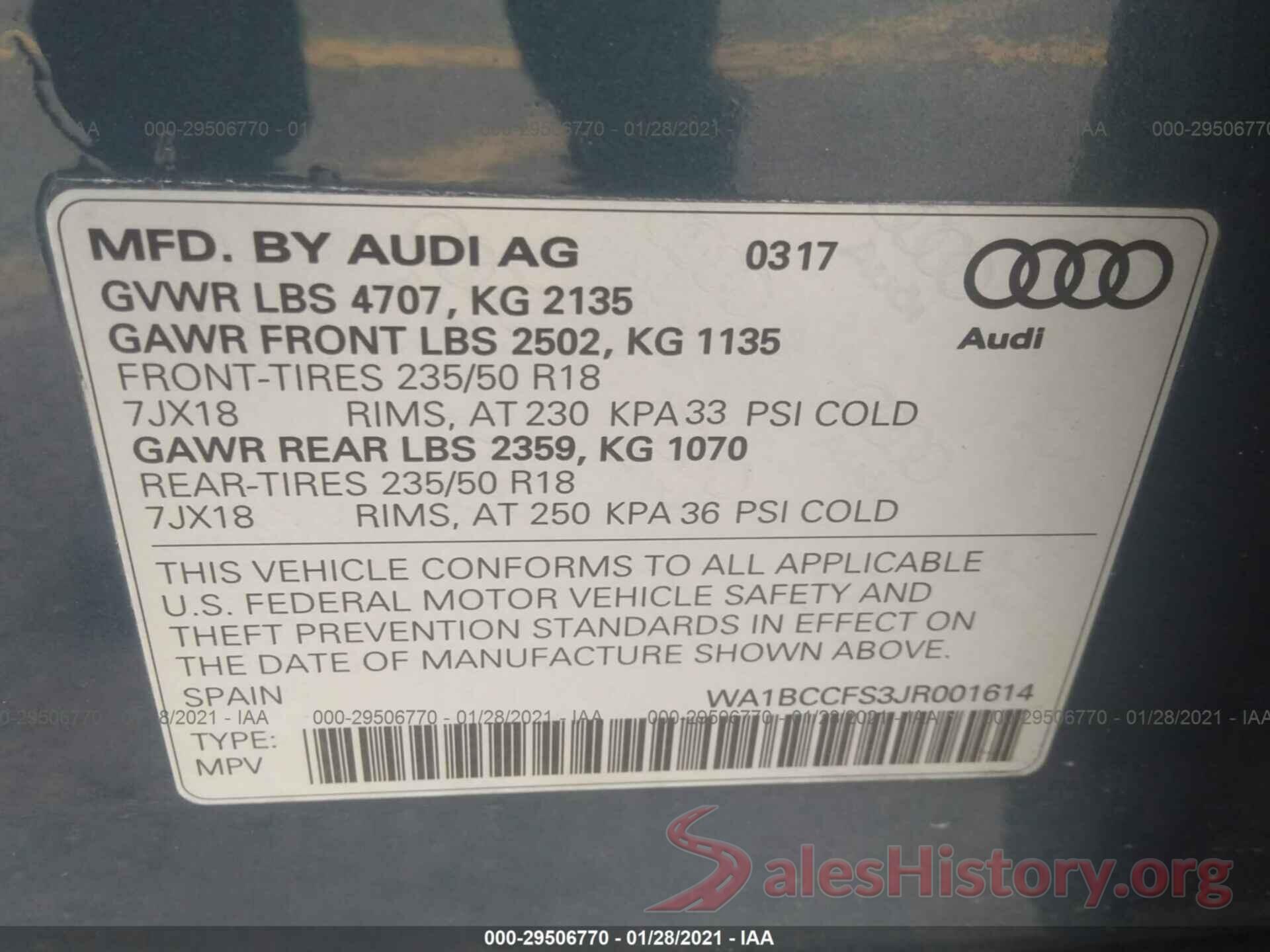 WA1BCCFS3JR001614 2018 AUDI Q3