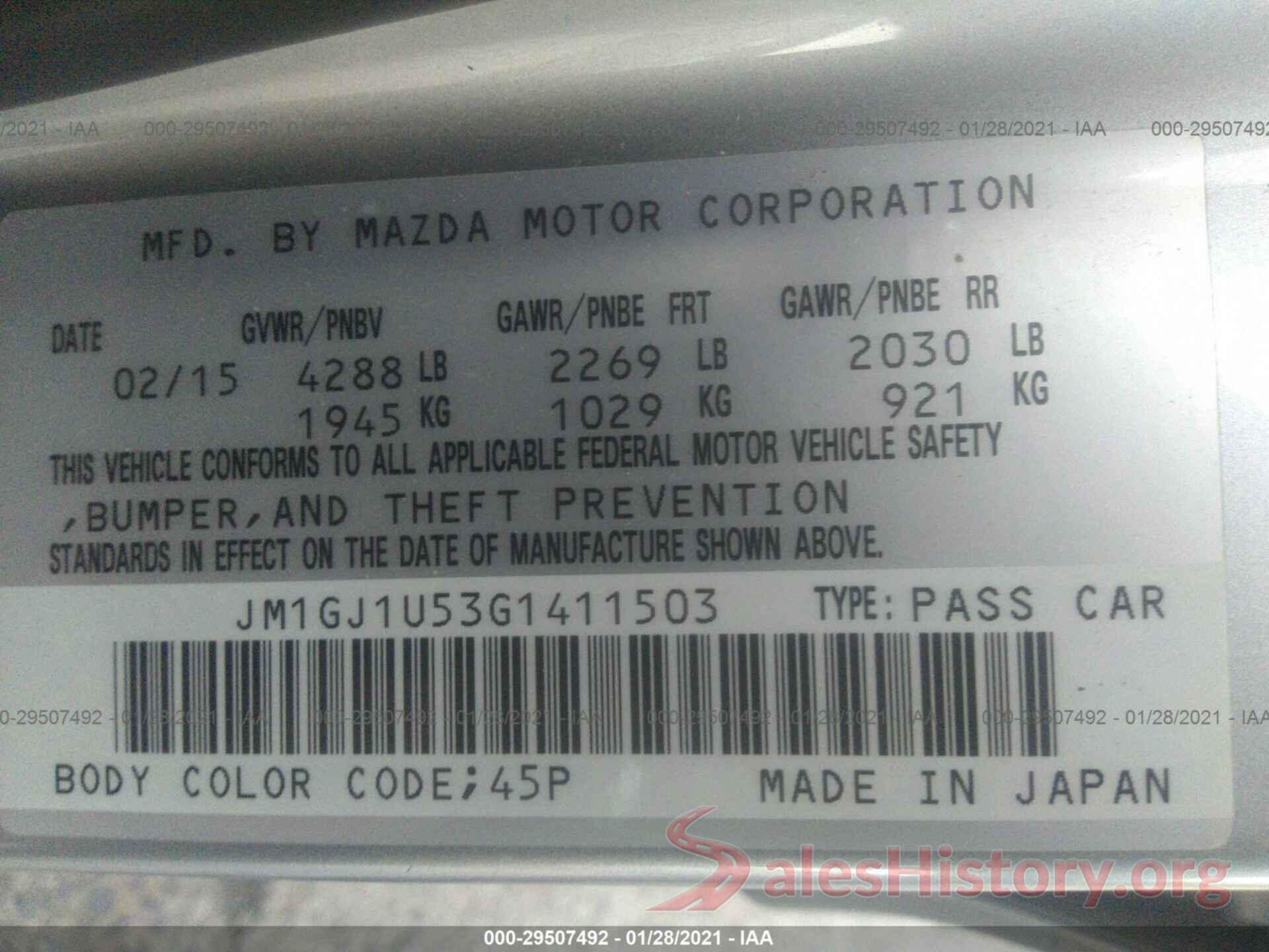 JM1GJ1U53G1411503 2016 MAZDA MAZDA6