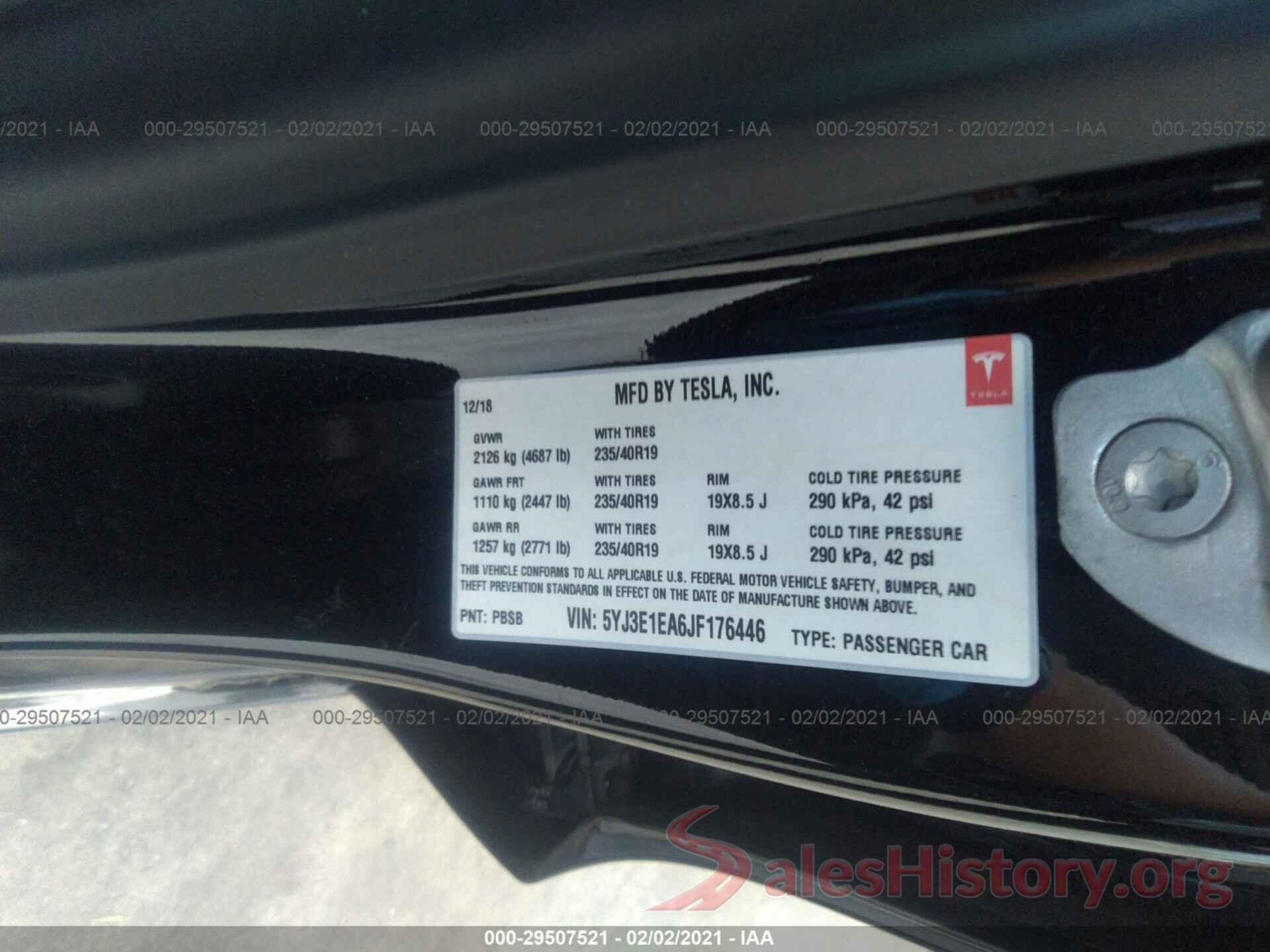 5YJ3E1EA6JF176446 2018 TESLA MODEL 3