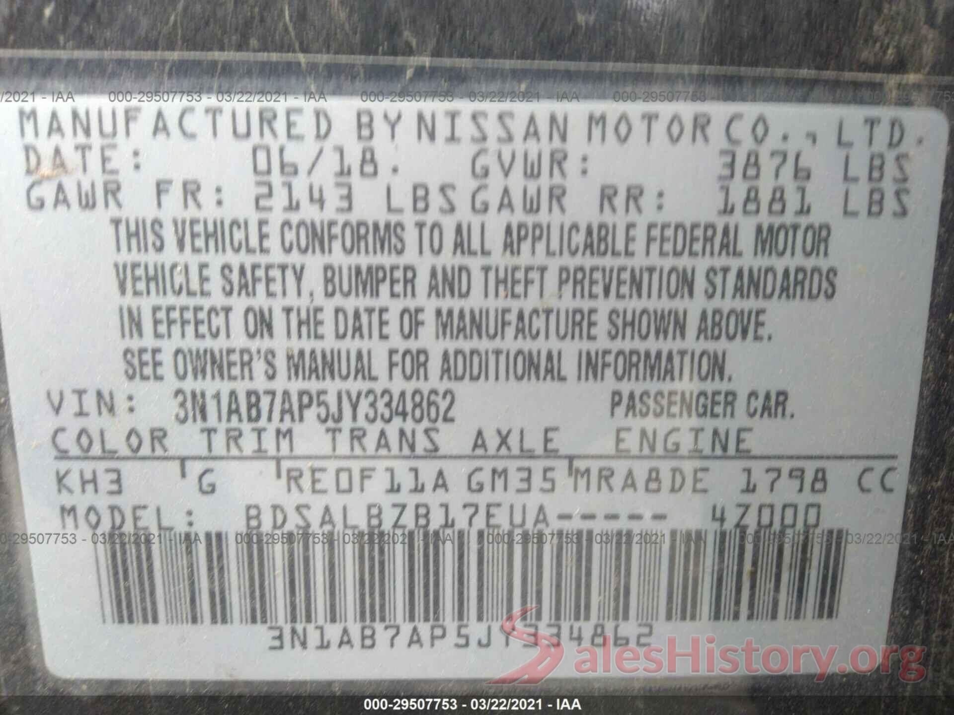 3N1AB7AP5JY334862 2018 NISSAN SENTRA