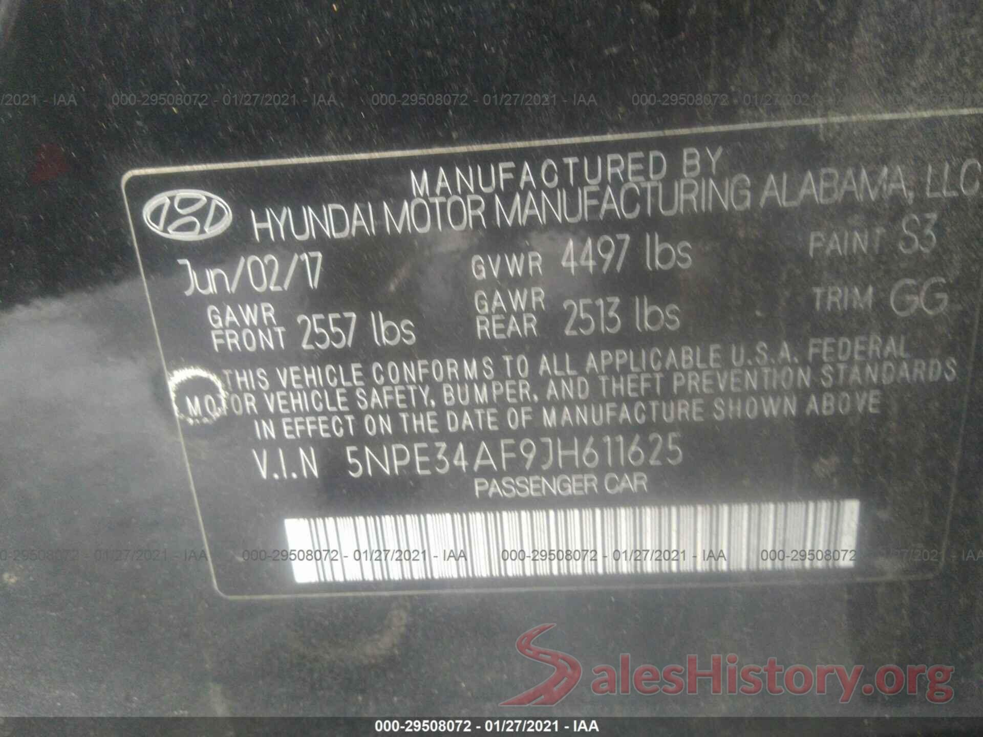 5NPE34AF9JH611625 2018 HYUNDAI SONATA