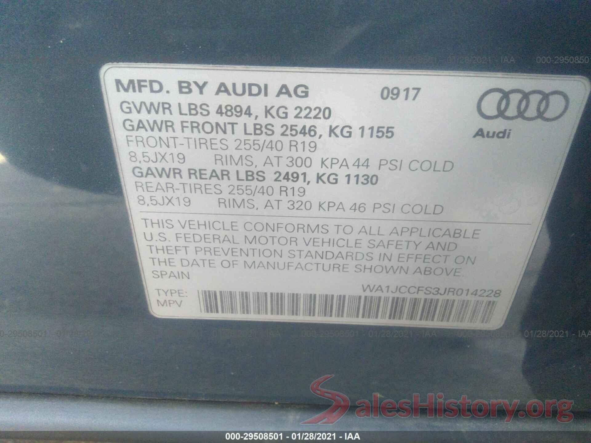 WA1JCCFS3JR014228 2018 AUDI Q3