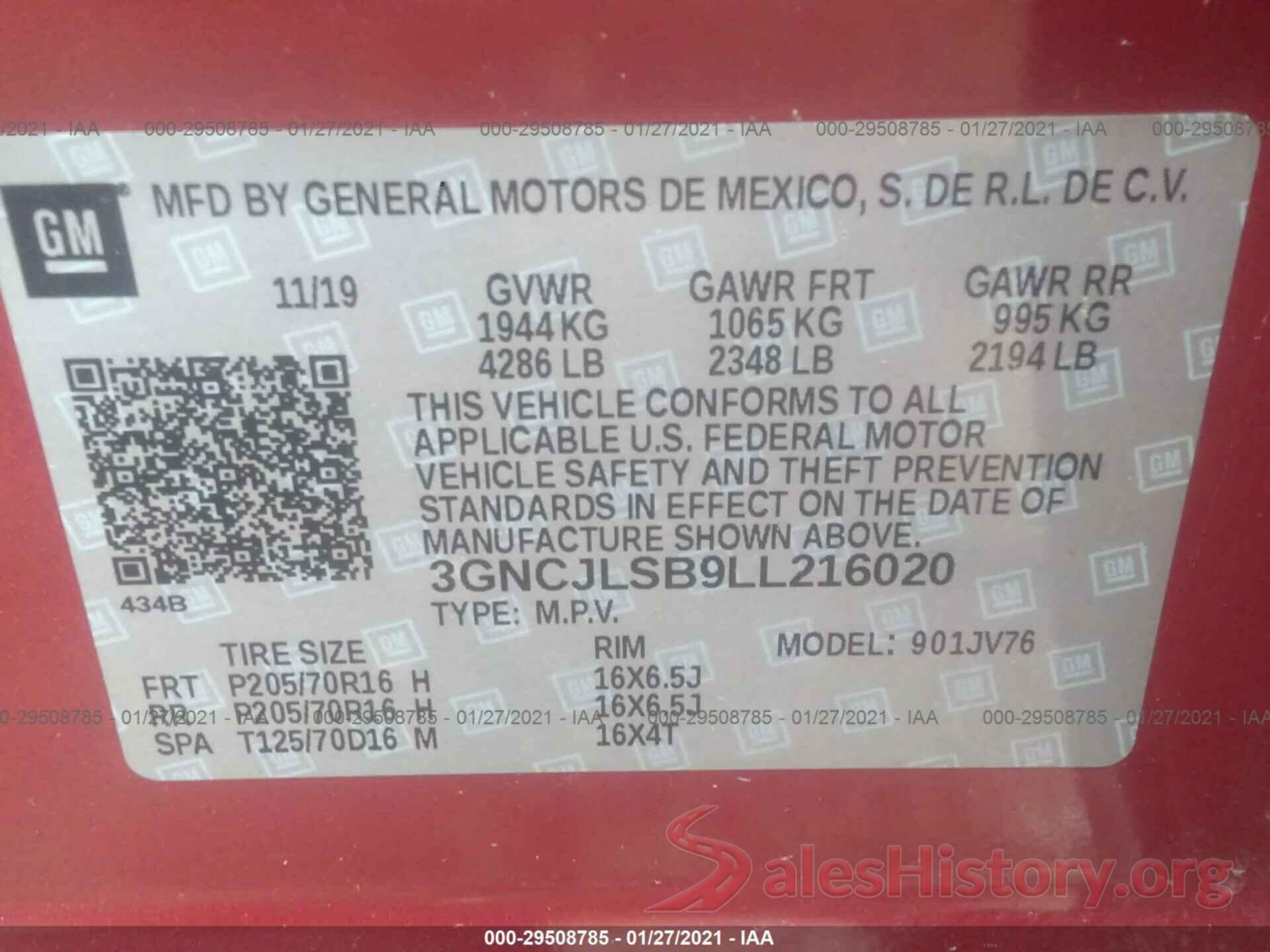 3GNCJLSB9LL216020 2020 CHEVROLET TRAX