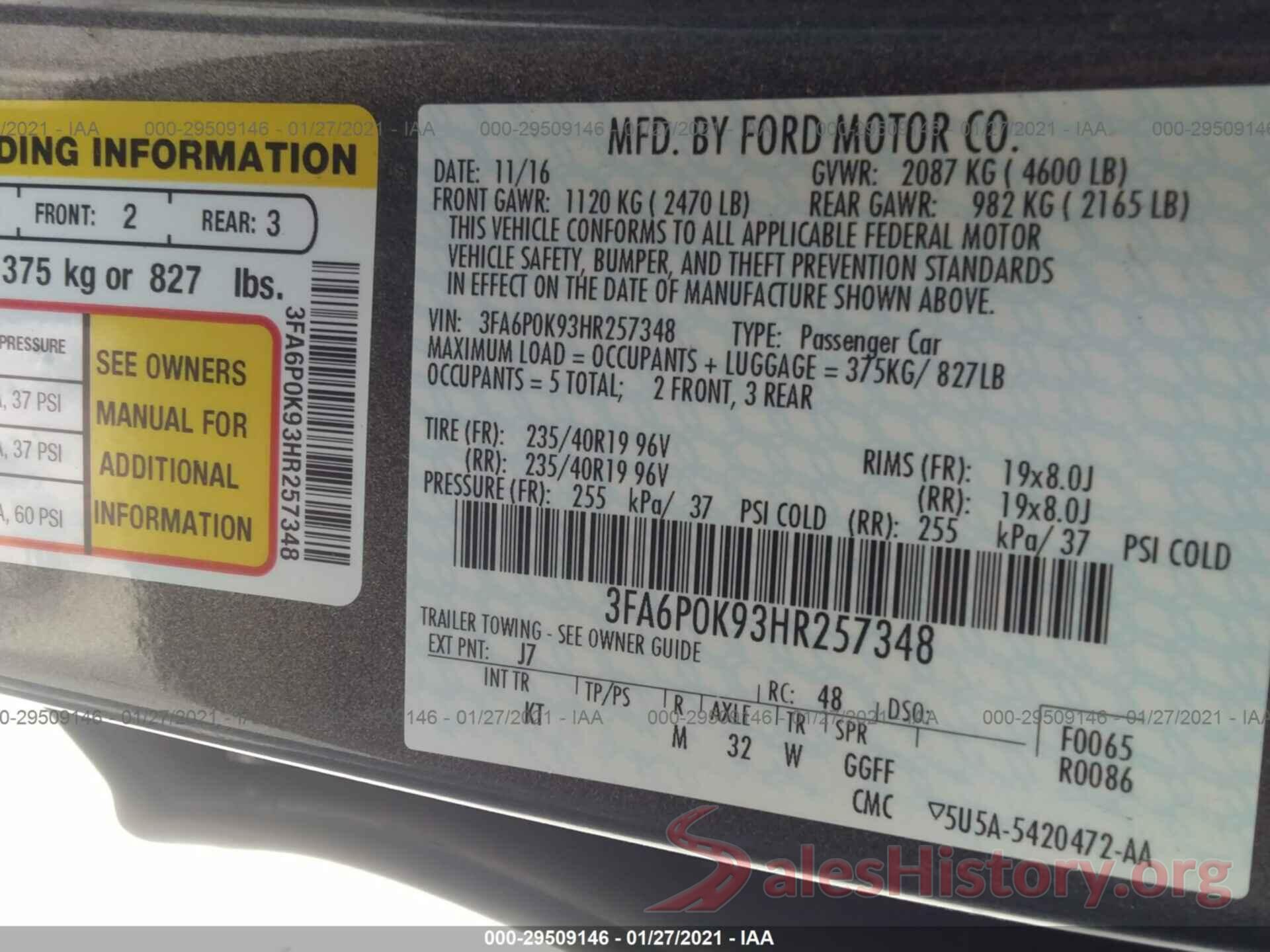 3FA6P0K93HR257348 2017 FORD FUSION