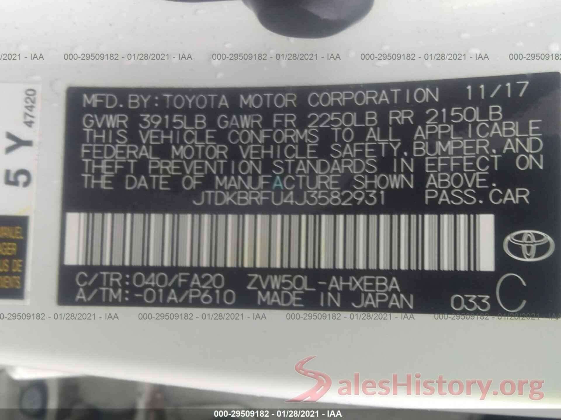 JTDKBRFU4J3582931 2018 TOYOTA PRIUS