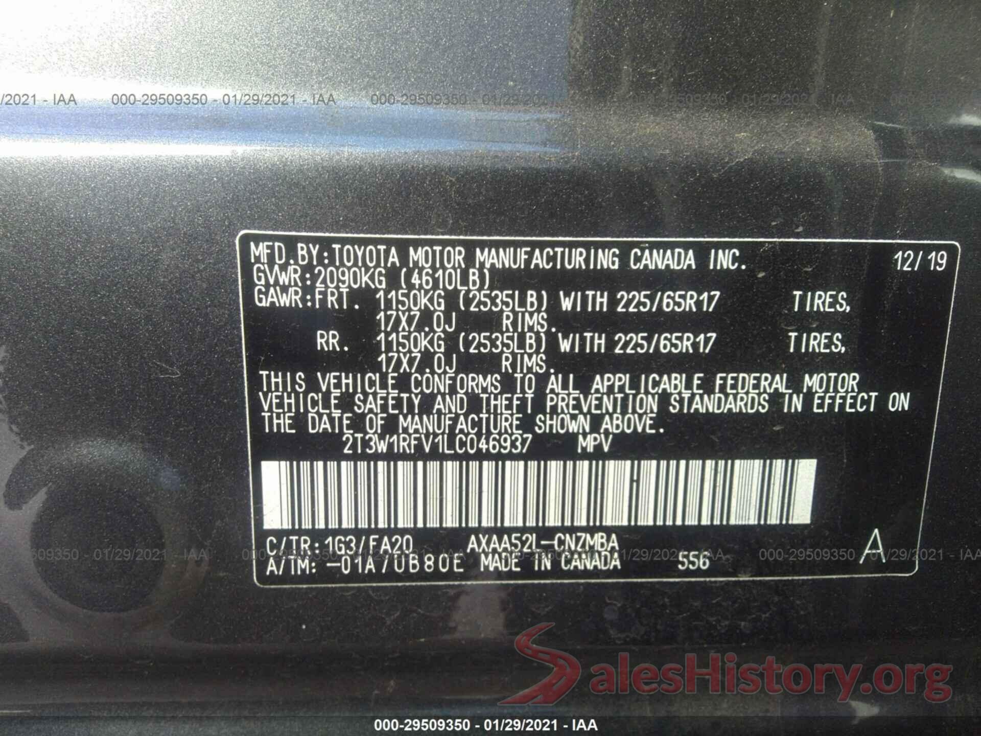 2T3W1RFV1LC046937 2020 TOYOTA RAV4