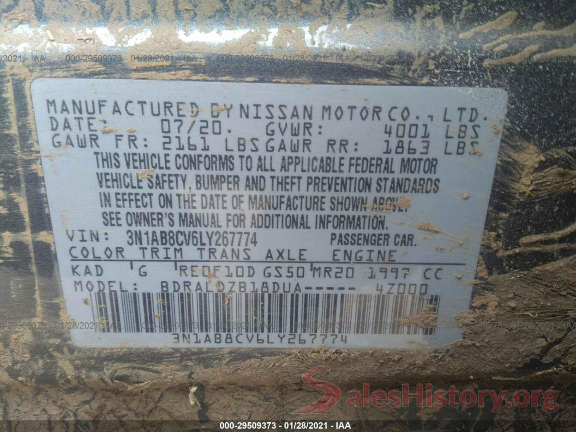 3N1AB8CV6LY267774 2020 NISSAN SENTRA