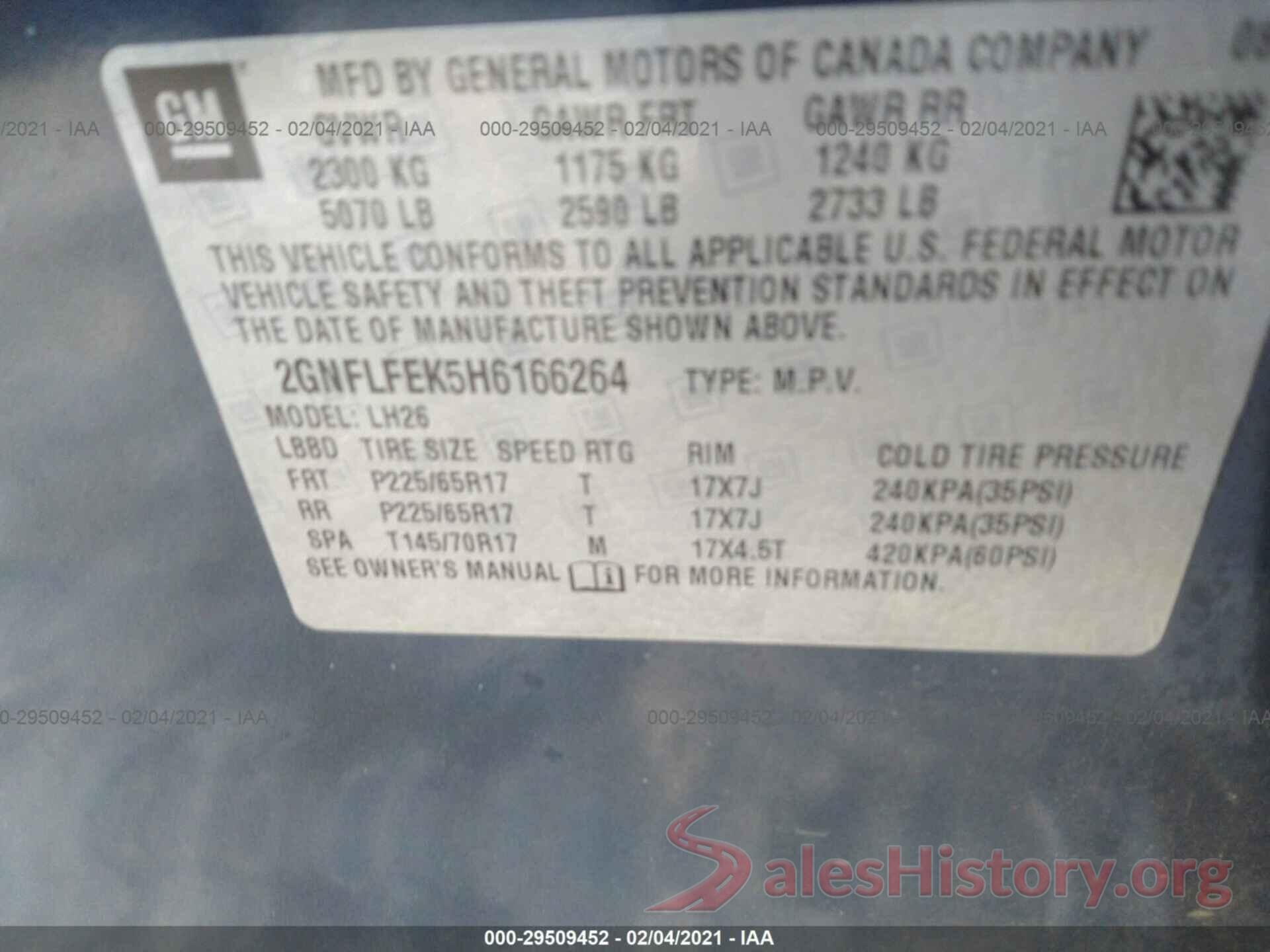 2GNFLFEK5H6166264 2017 CHEVROLET EQUINOX