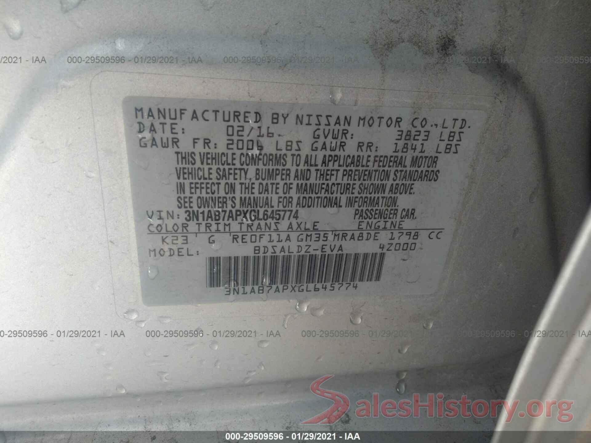 3N1AB7APXGL645774 2016 NISSAN SENTRA