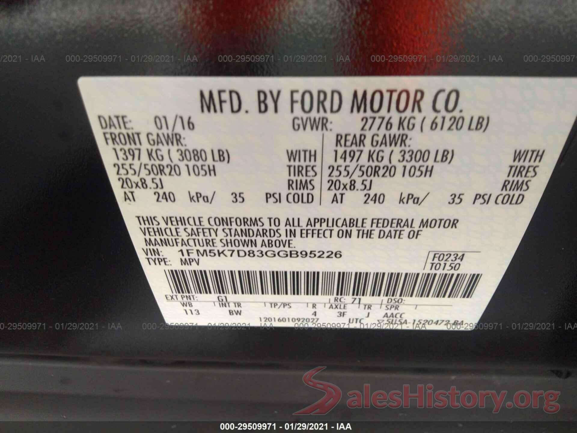 1FM5K7D83GGB95226 2016 FORD EXPLORER