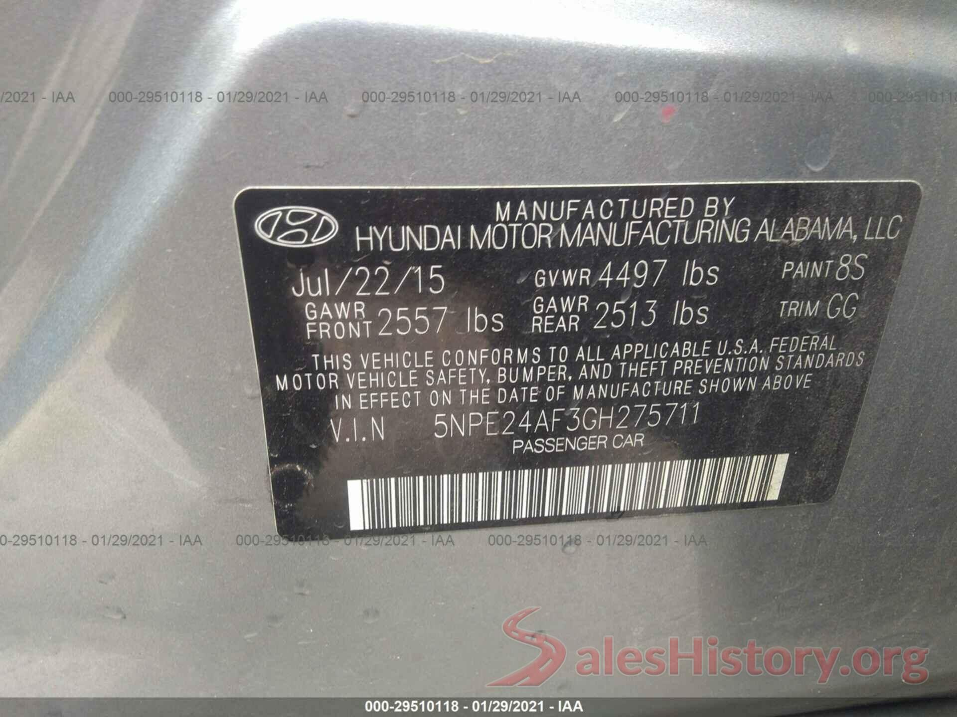 5NPE24AF3GH275711 2016 HYUNDAI SONATA