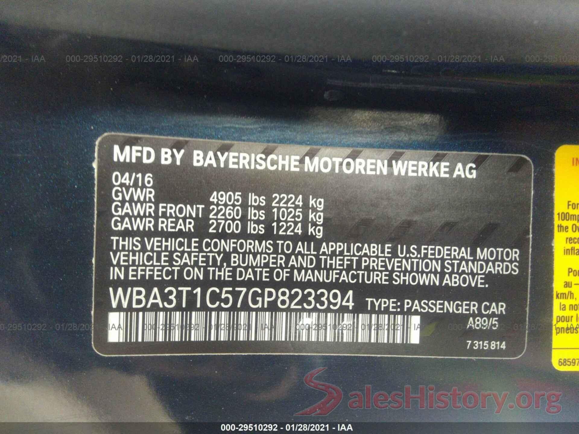 WBA3T1C57GP823394 2016 BMW 4 SERIES