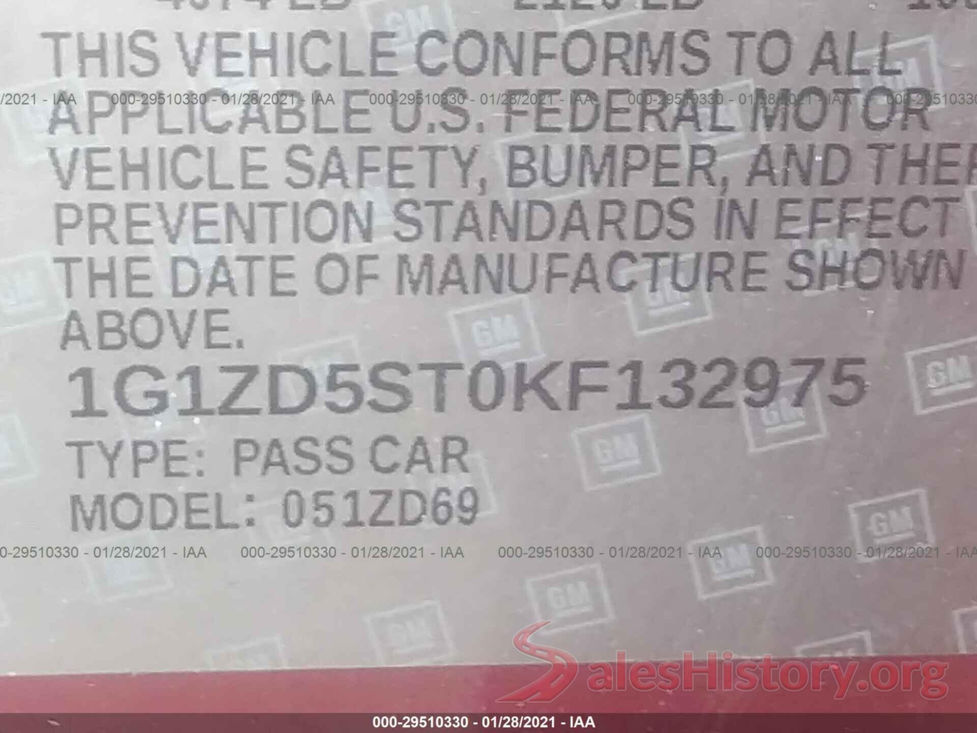 1G1ZD5ST0KF132975 2019 CHEVROLET MALIBU