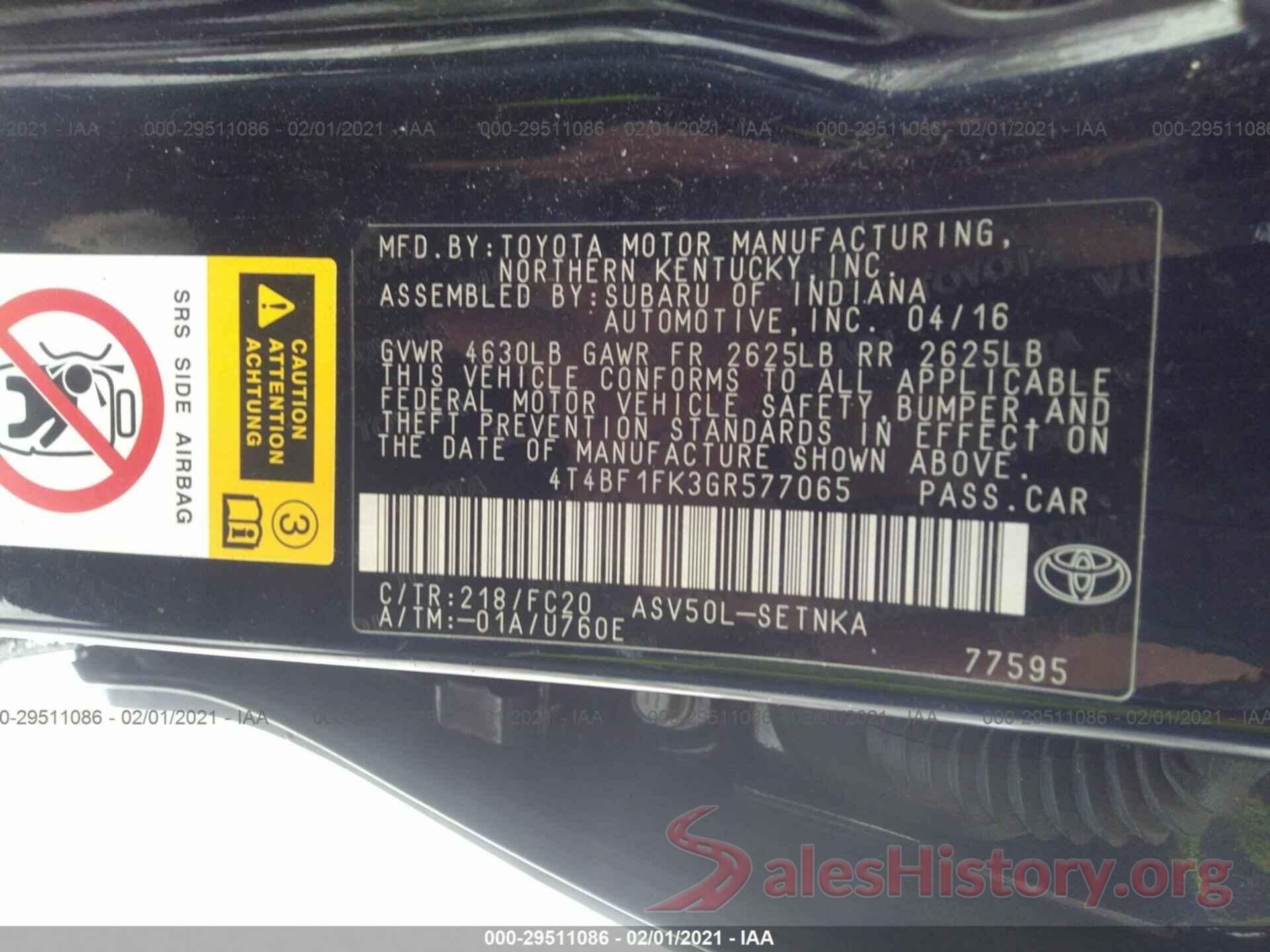 4T4BF1FK3GR577065 2016 TOYOTA CAMRY