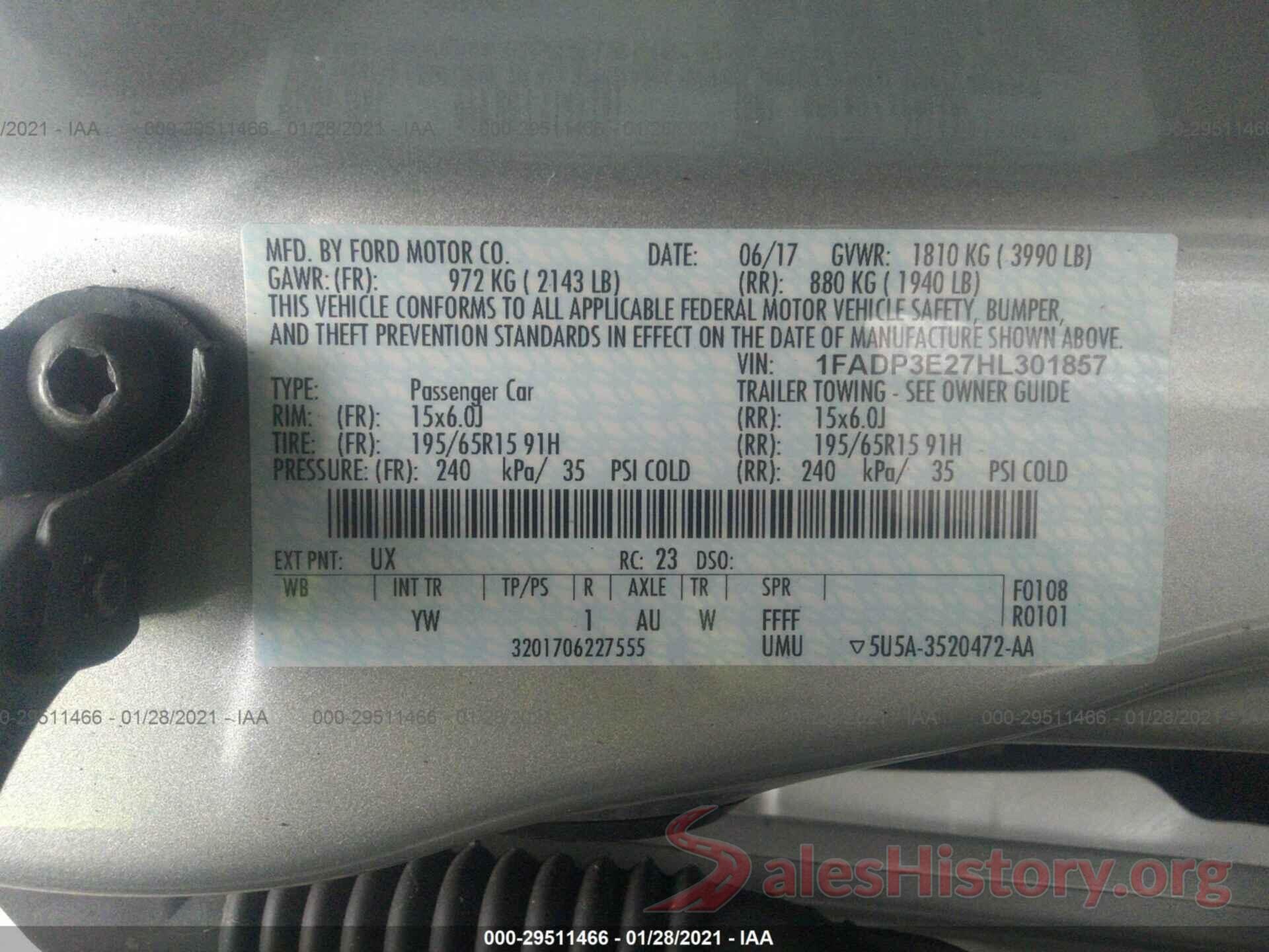 1FADP3E27HL301857 2017 FORD FOCUS