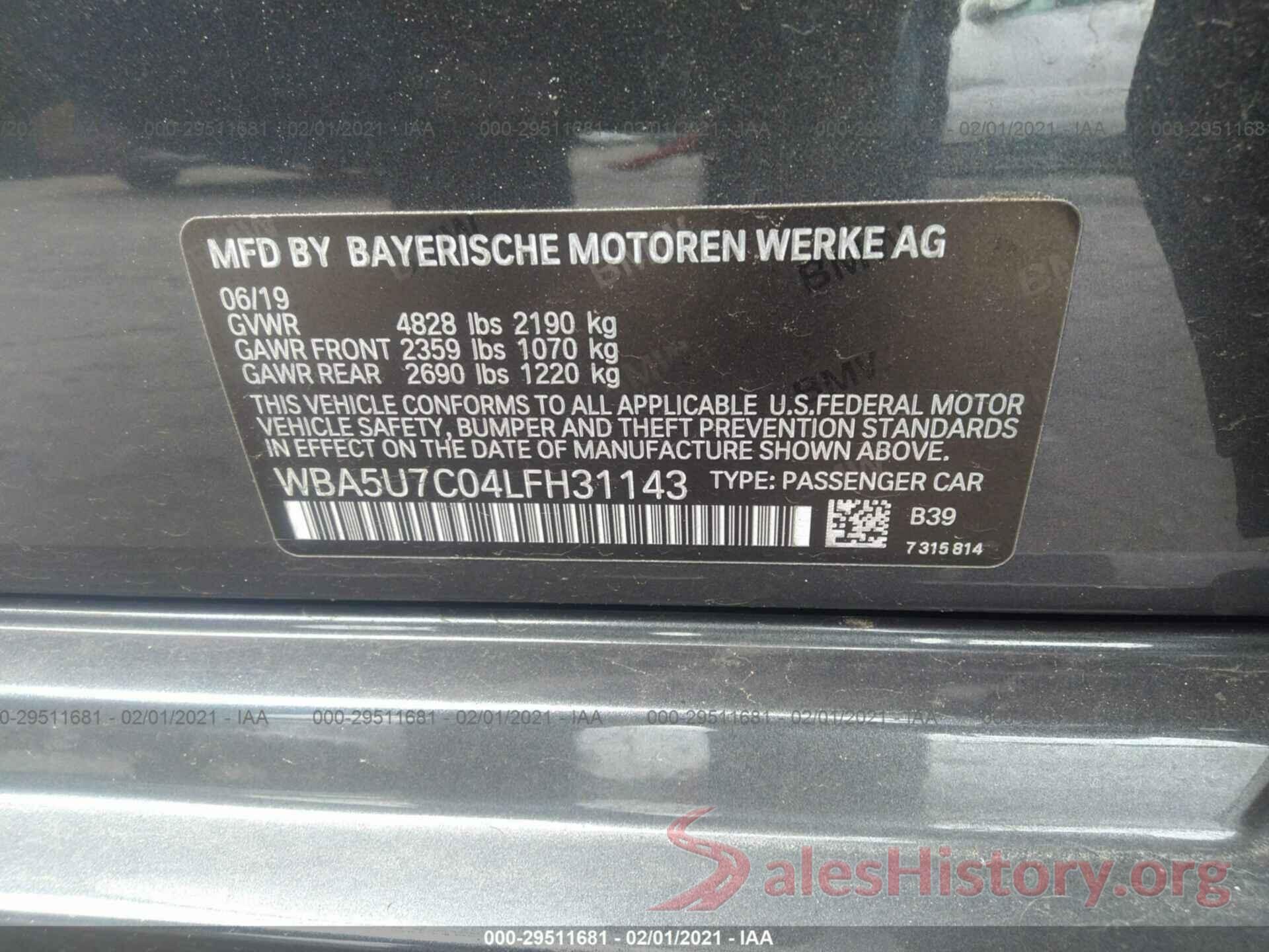 WBA5U7C04LFH31143 2020 BMW 3 SERIES