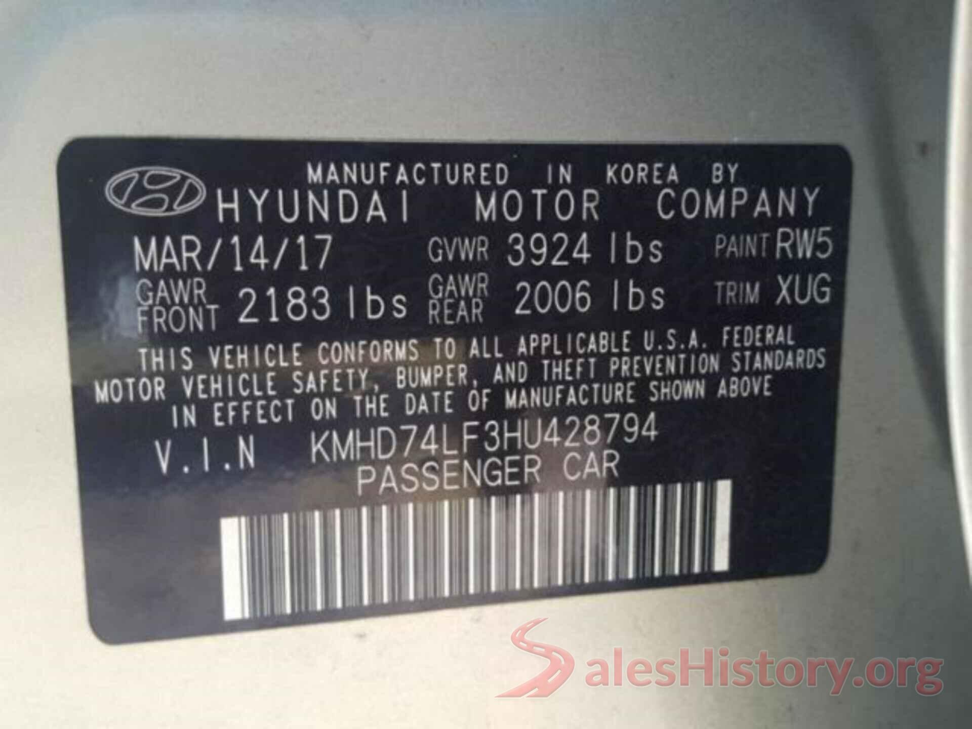 KMHD74LF3HU428794 2017 HYUNDAI ELANTRA