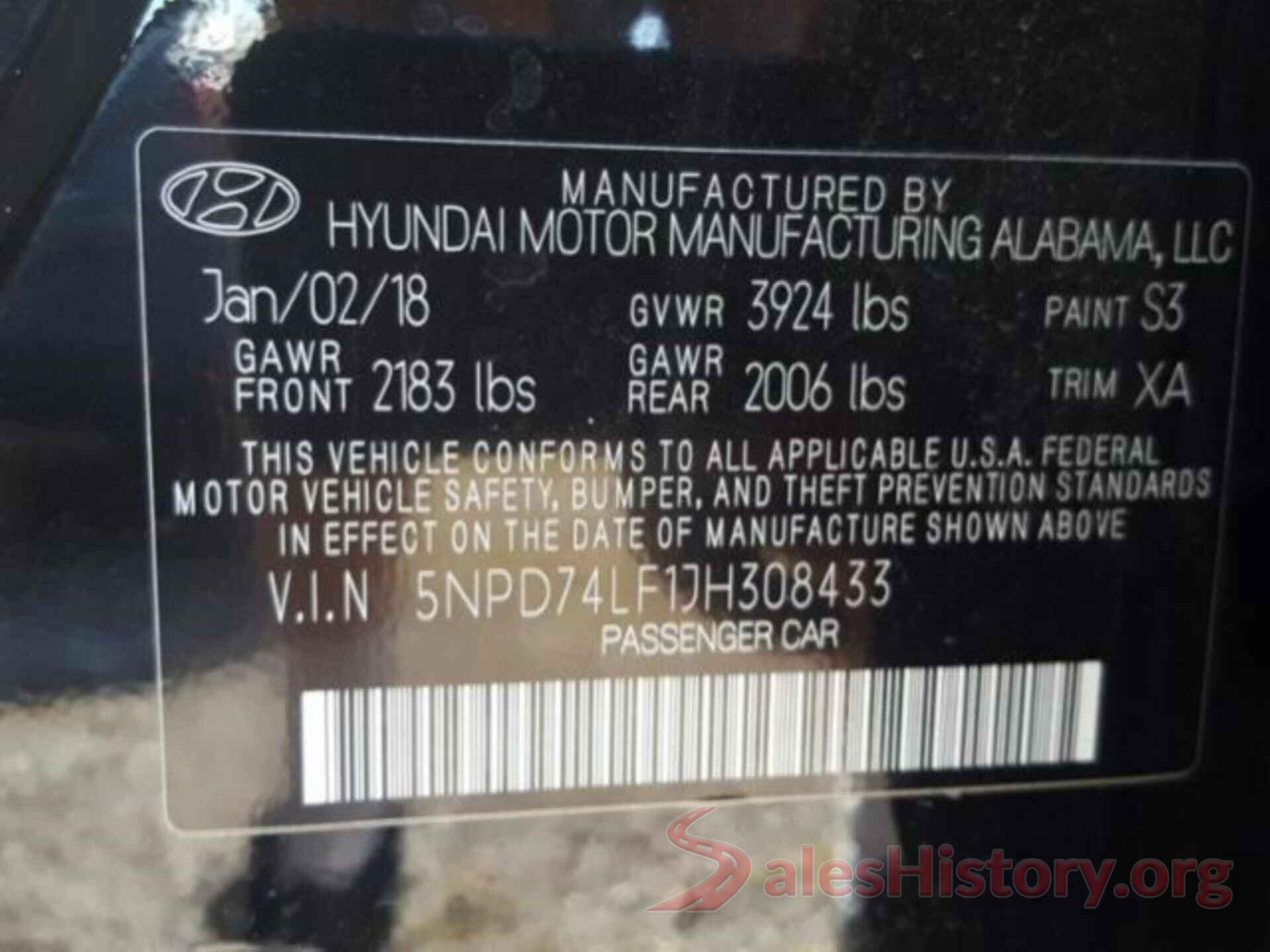 5NPD74LF1JH308433 2018 HYUNDAI ELANTRA