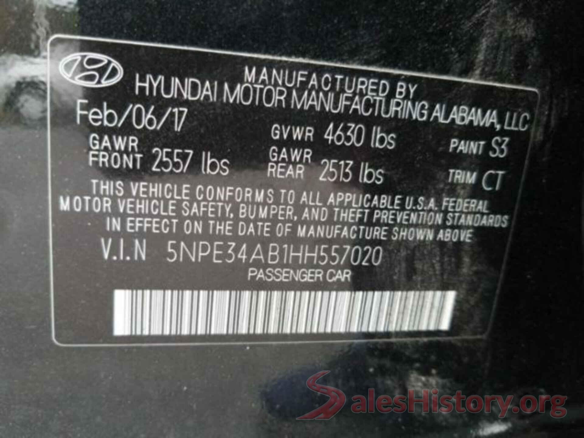 5NPE34AB1HH557020 2017 HYUNDAI SONATA