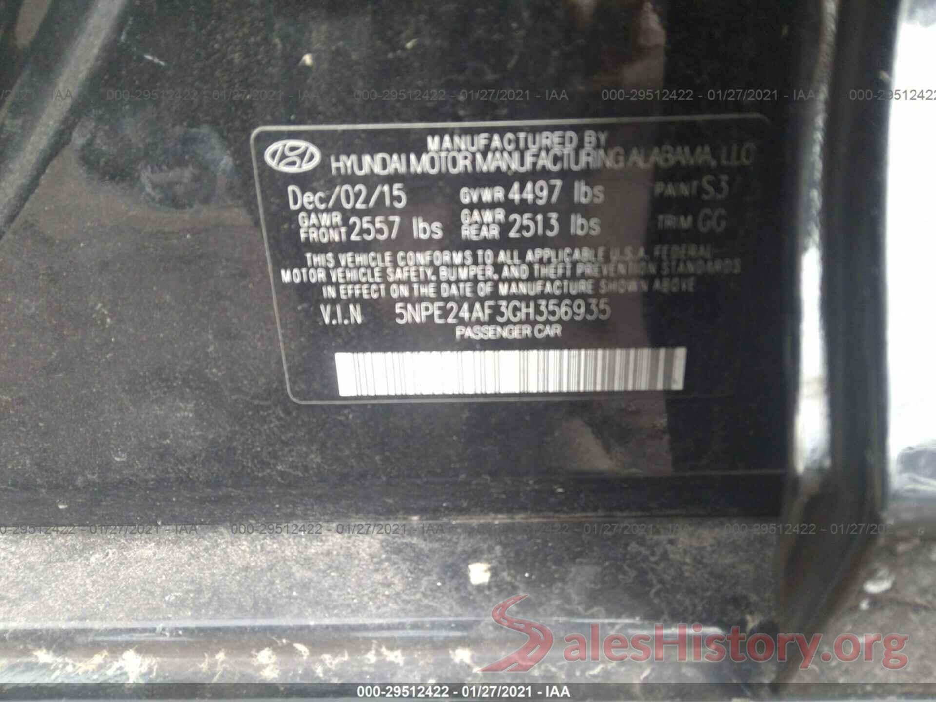 5NPE24AF3GH356935 2016 HYUNDAI SONATA