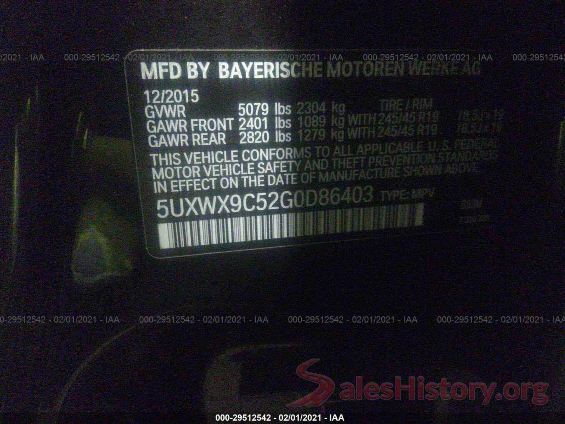 5UXWX9C52G0D86403 2016 BMW X3