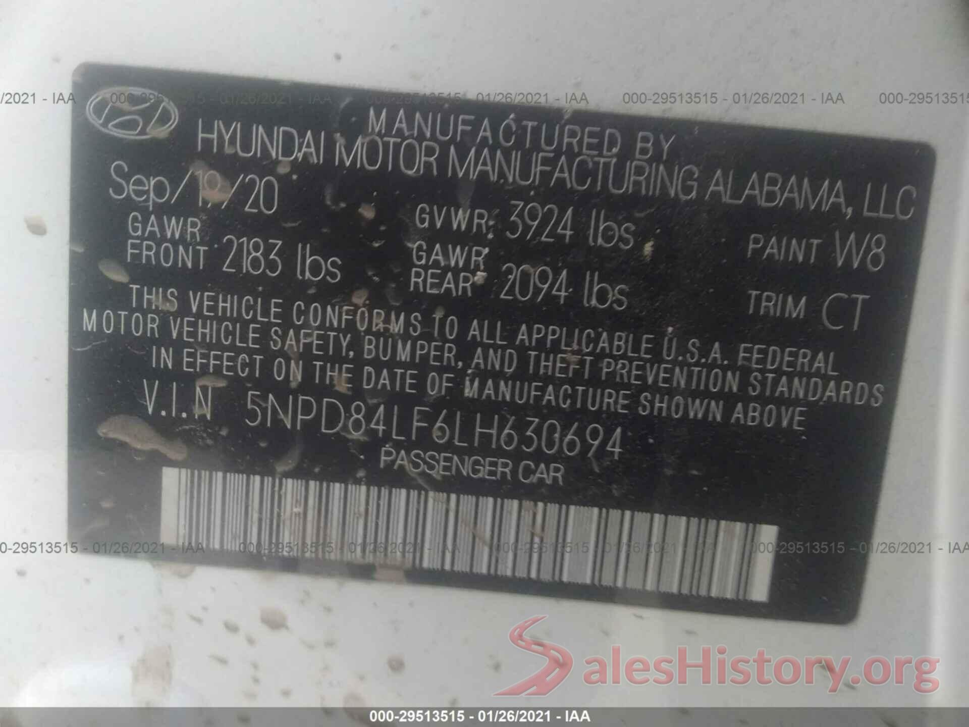 5NPD84LF6LH630694 2020 HYUNDAI ELANTRA