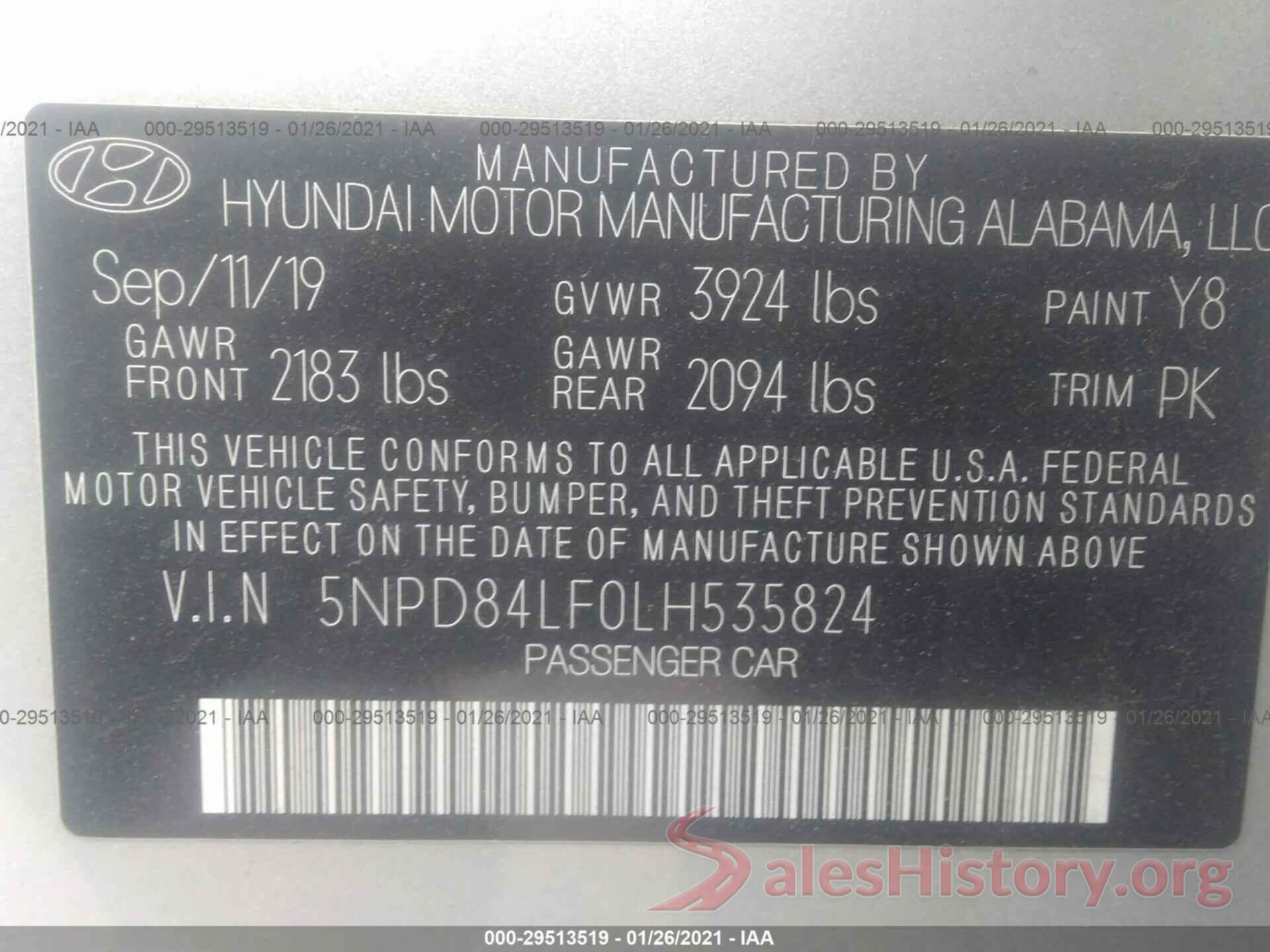 5NPD84LF0LH535824 2020 HYUNDAI ELANTRA