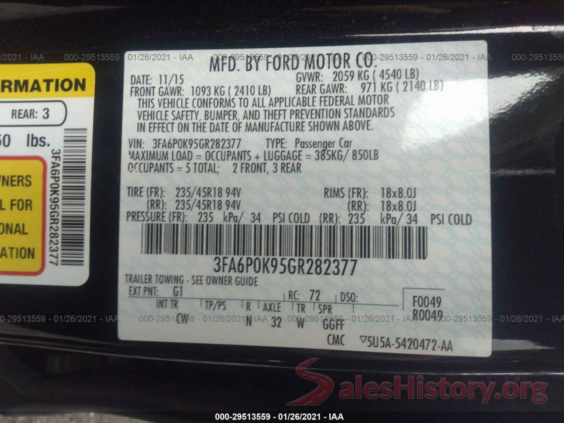 3FA6P0K95GR282377 2016 FORD FUSION