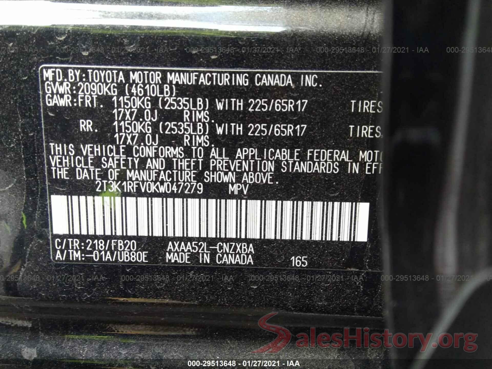 2T3K1RFV0KW047279 2019 TOYOTA RAV4