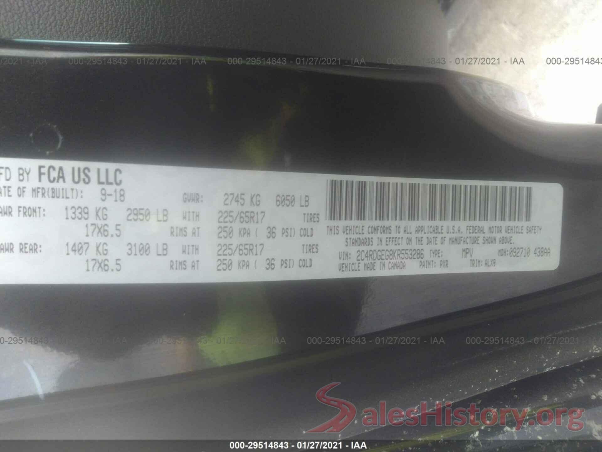 2C4RDGEG8KR553286 2019 DODGE GRAND CARAVAN