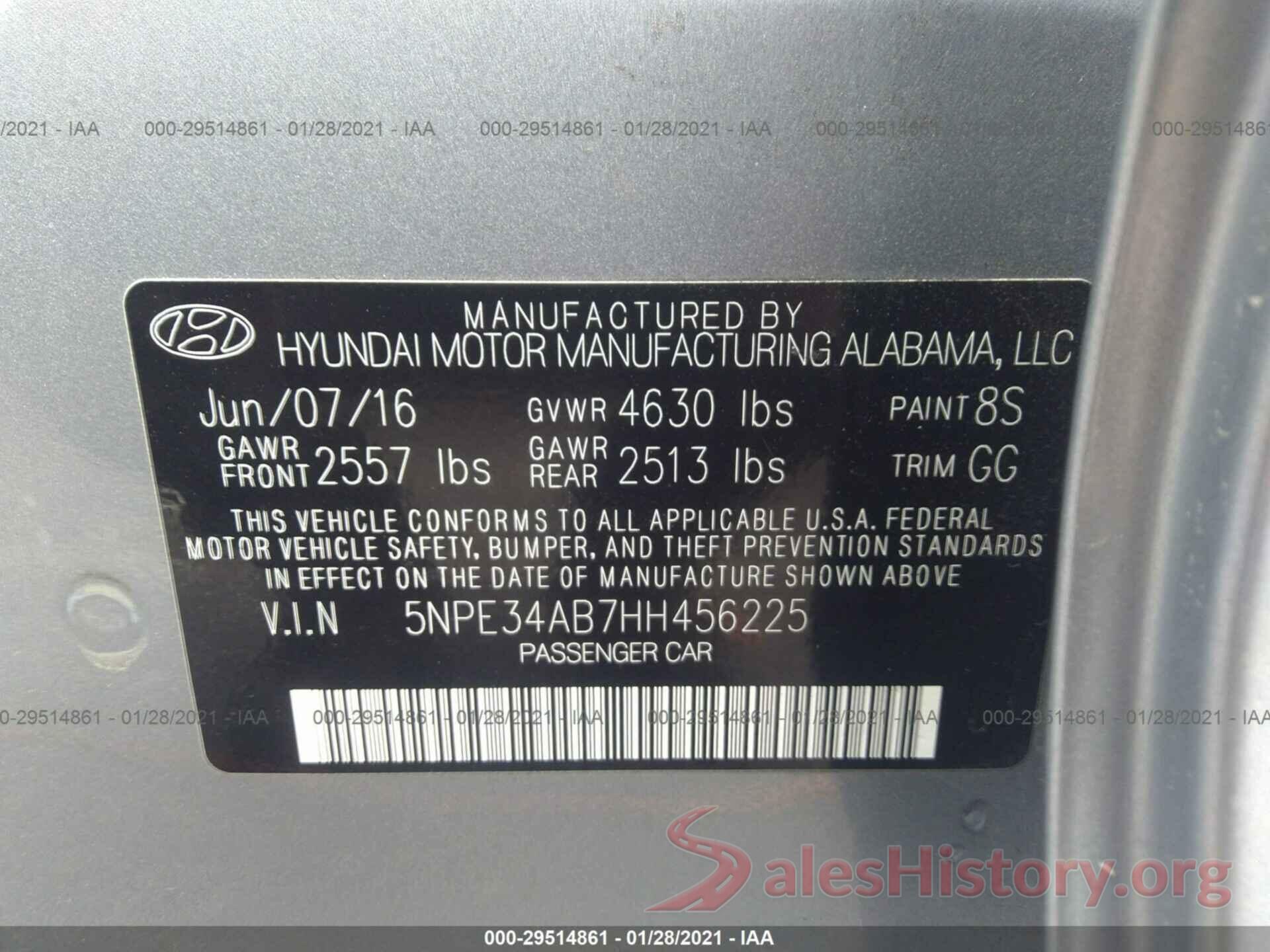 5NPE34AB7HH456225 2017 HYUNDAI SONATA