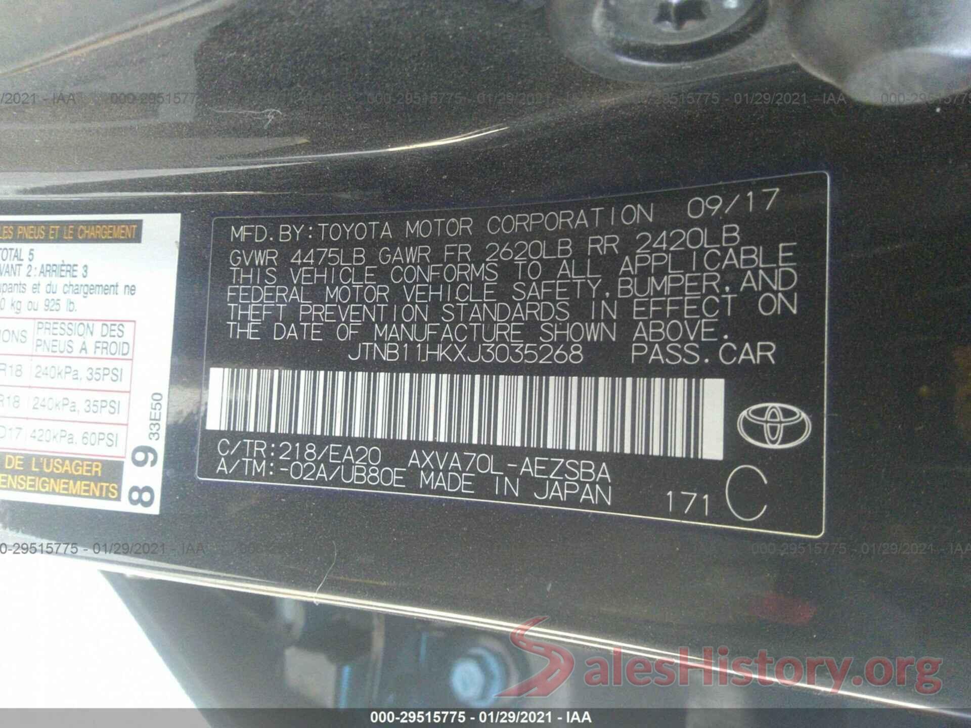 JTNB11HKXJ3035268 2018 TOYOTA CAMRY