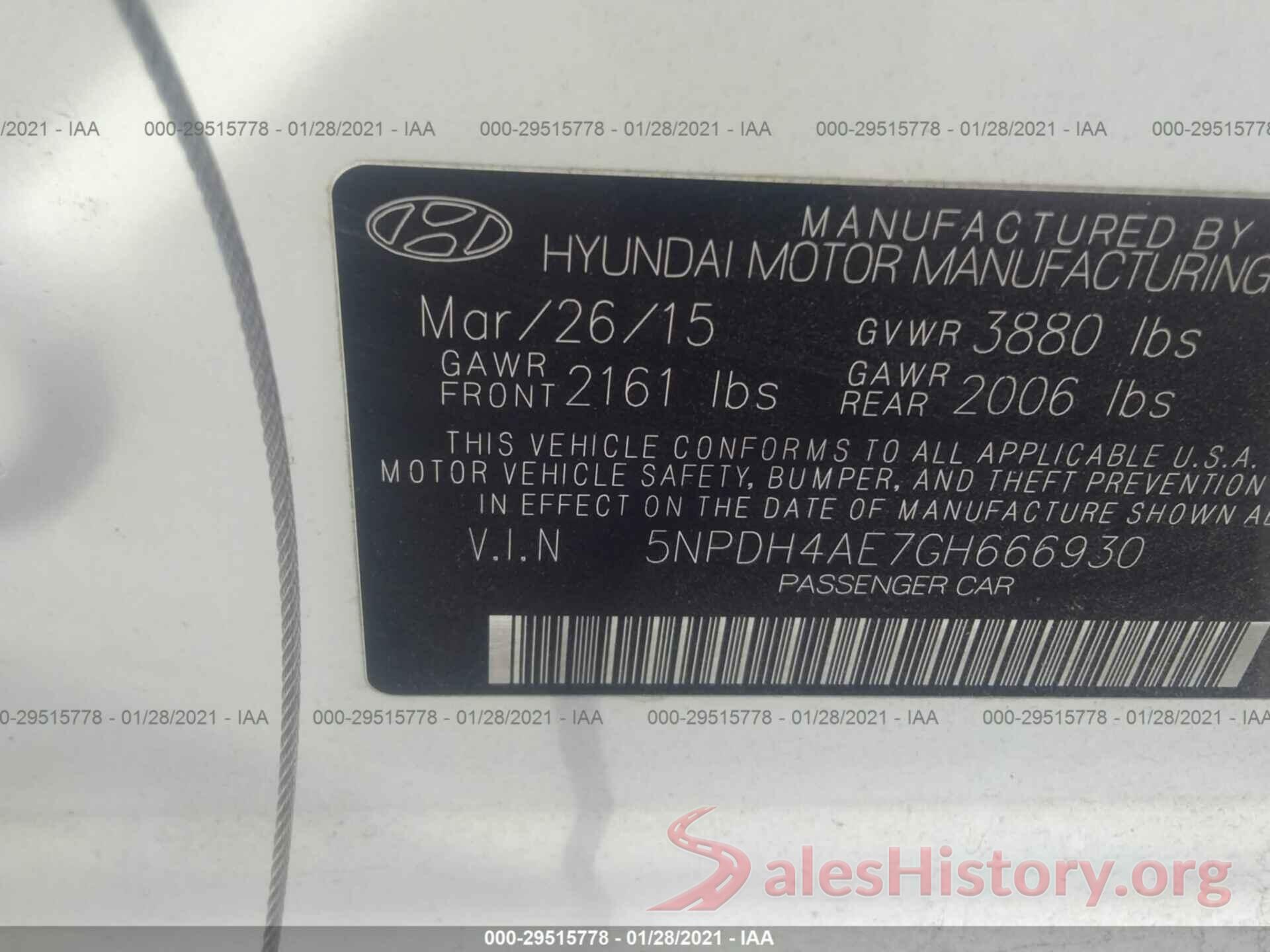 5NPDH4AE7GH666930 2016 HYUNDAI ELANTRA