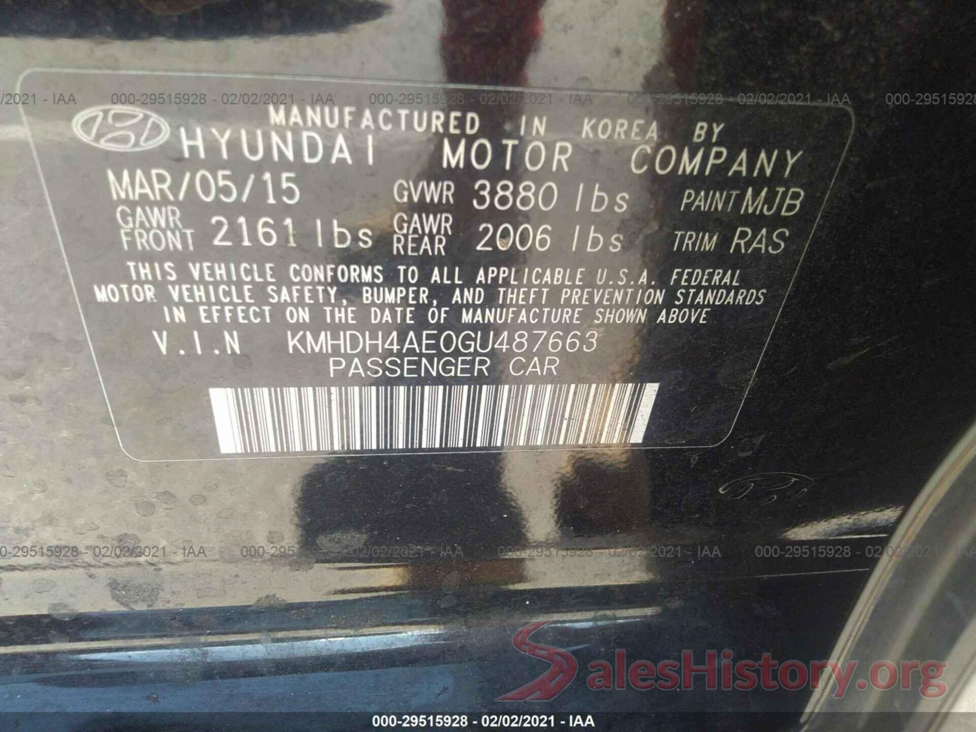 KMHDH4AE0GU487663 2016 HYUNDAI ELANTRA