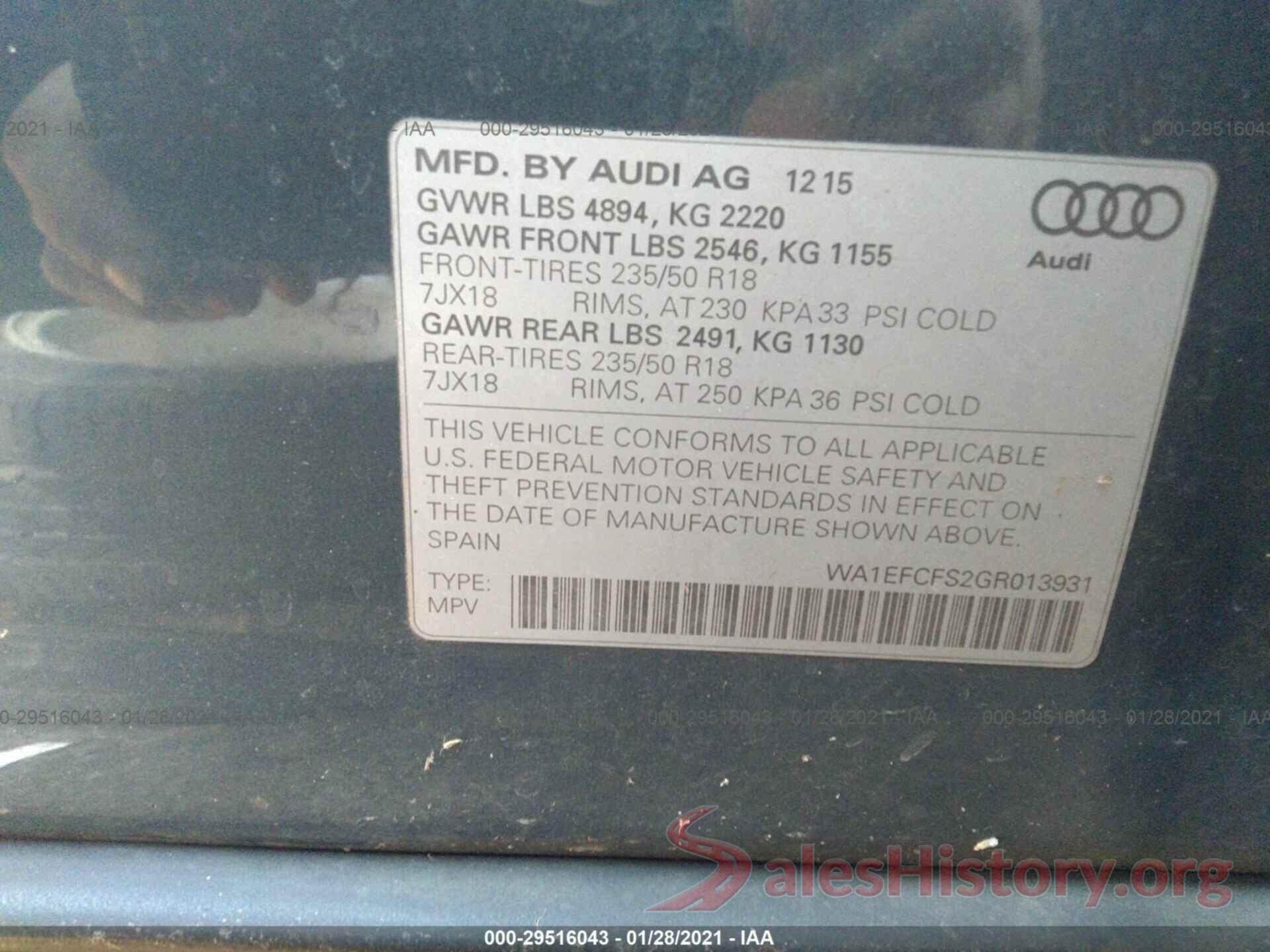 WA1EFCFS2GR013931 2016 AUDI Q3