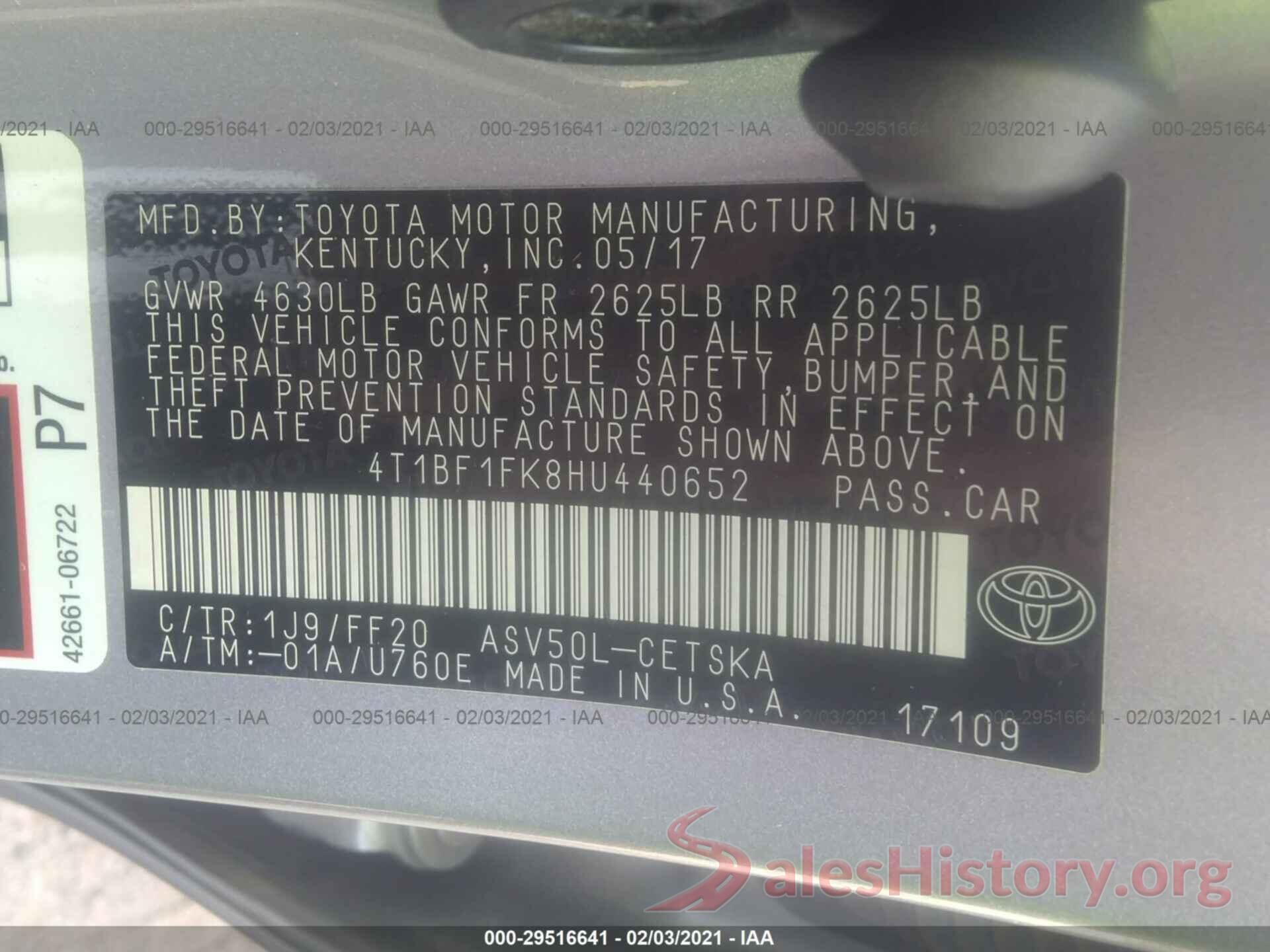 4T1BF1FK8HU440652 2017 TOYOTA CAMRY