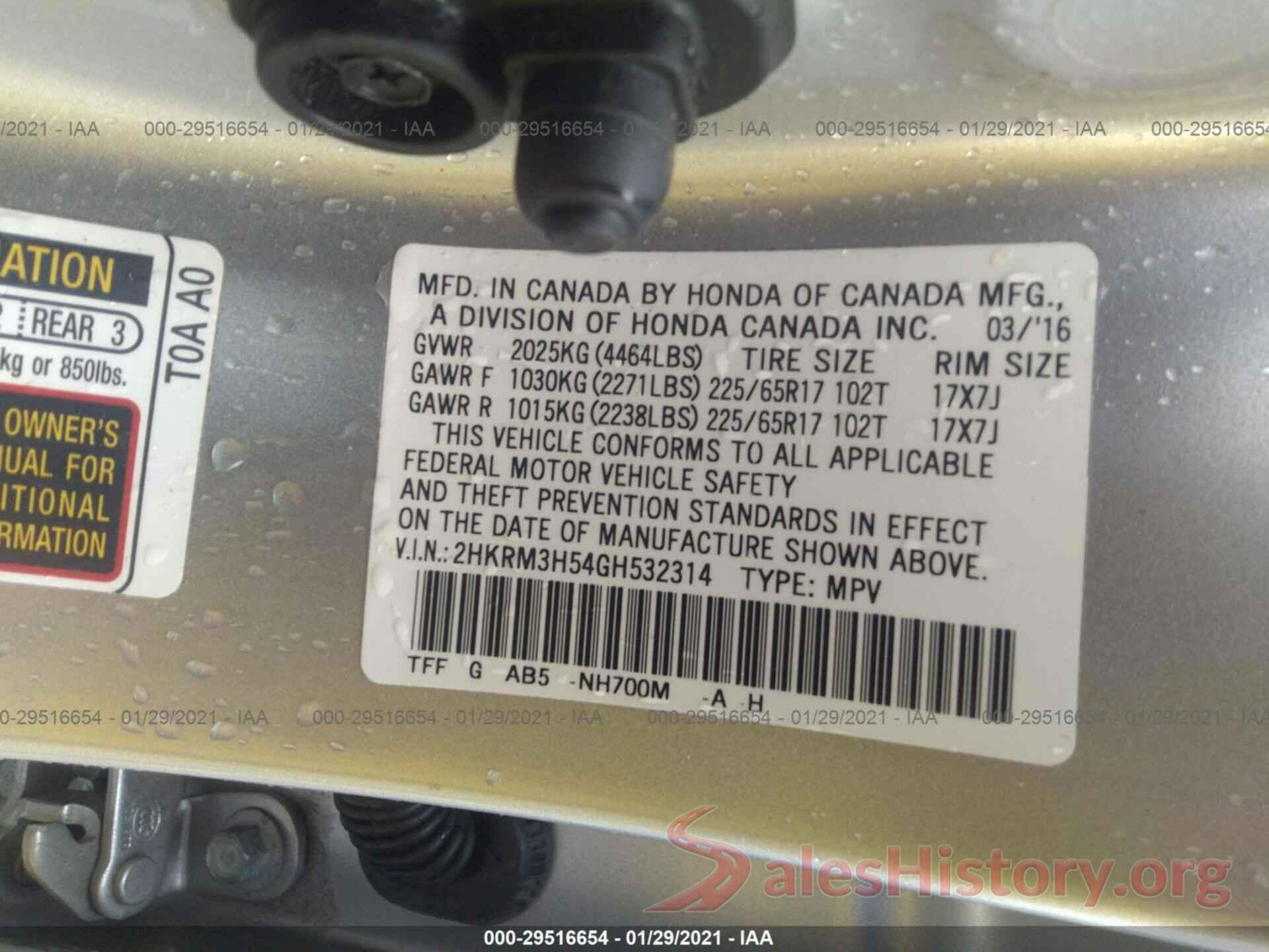 2HKRM3H54GH532314 2016 HONDA CR-V