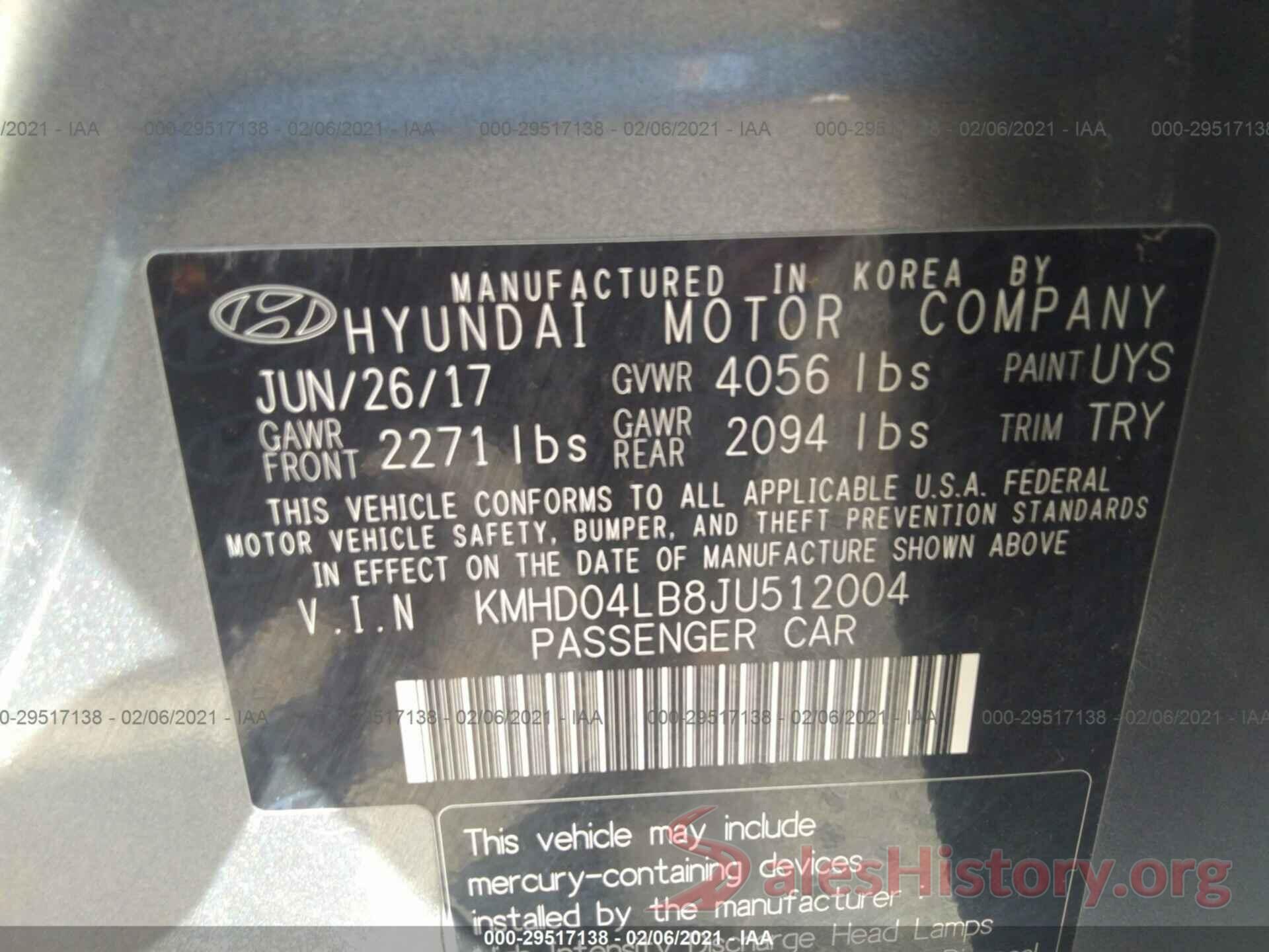 KMHD04LB8JU512004 2018 HYUNDAI ELANTRA