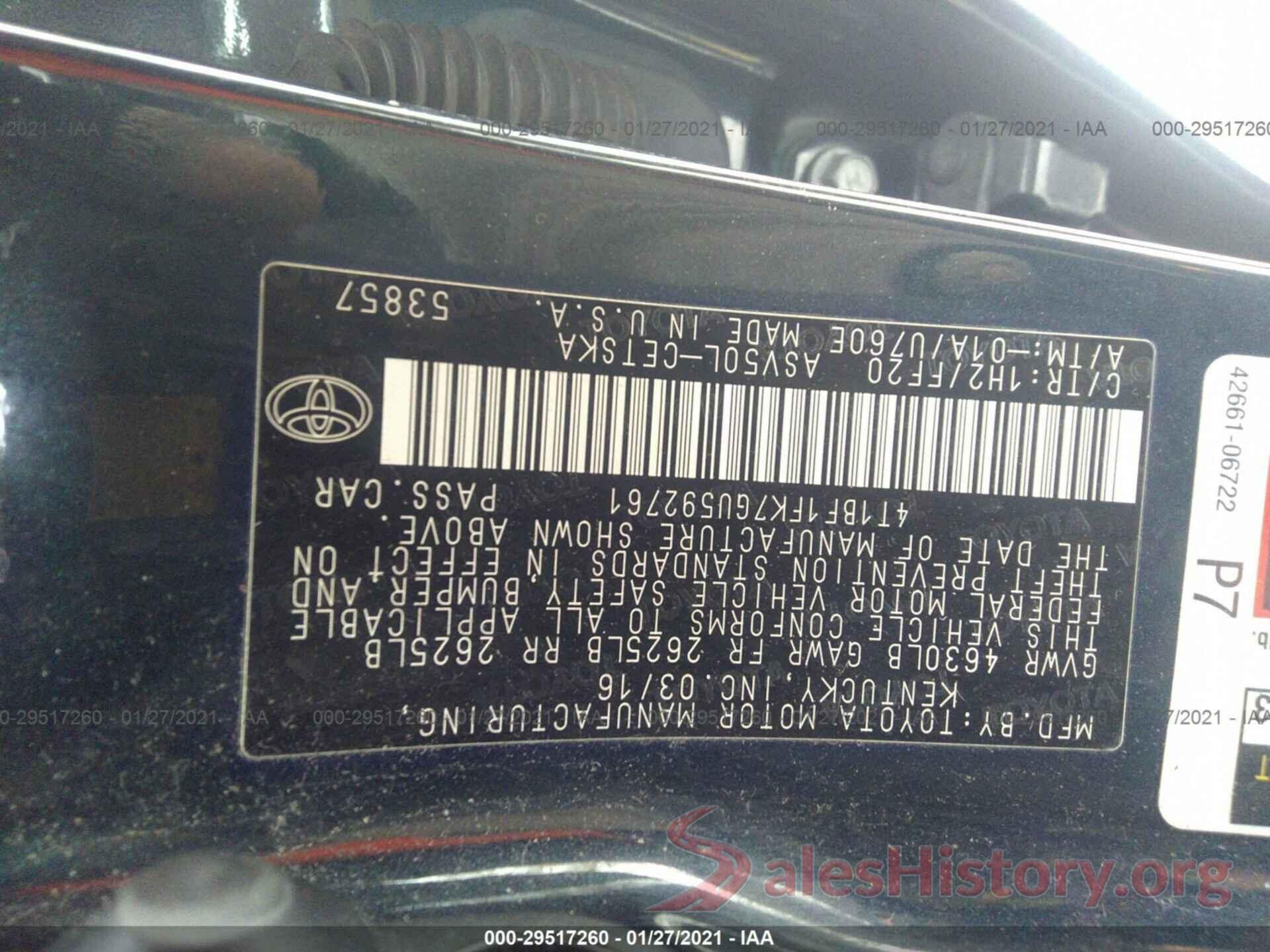 4T1BF1FK7GU592761 2016 TOYOTA CAMRY