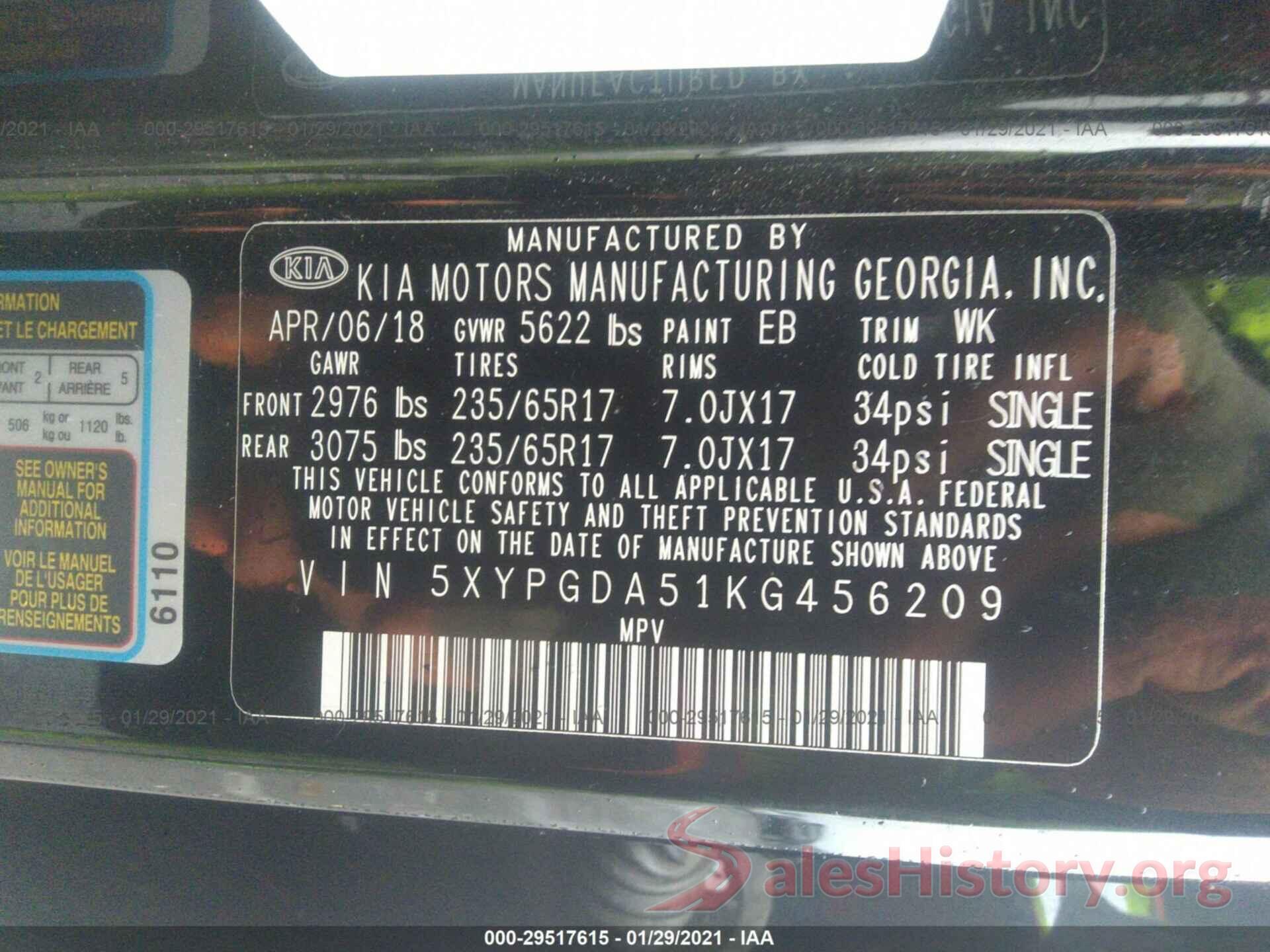 5XYPGDA51KG456209 2019 KIA SORENTO