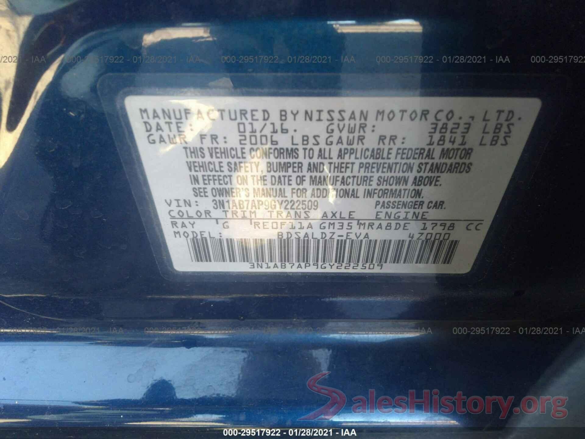 3N1AB7AP9GY222509 2016 NISSAN SENTRA