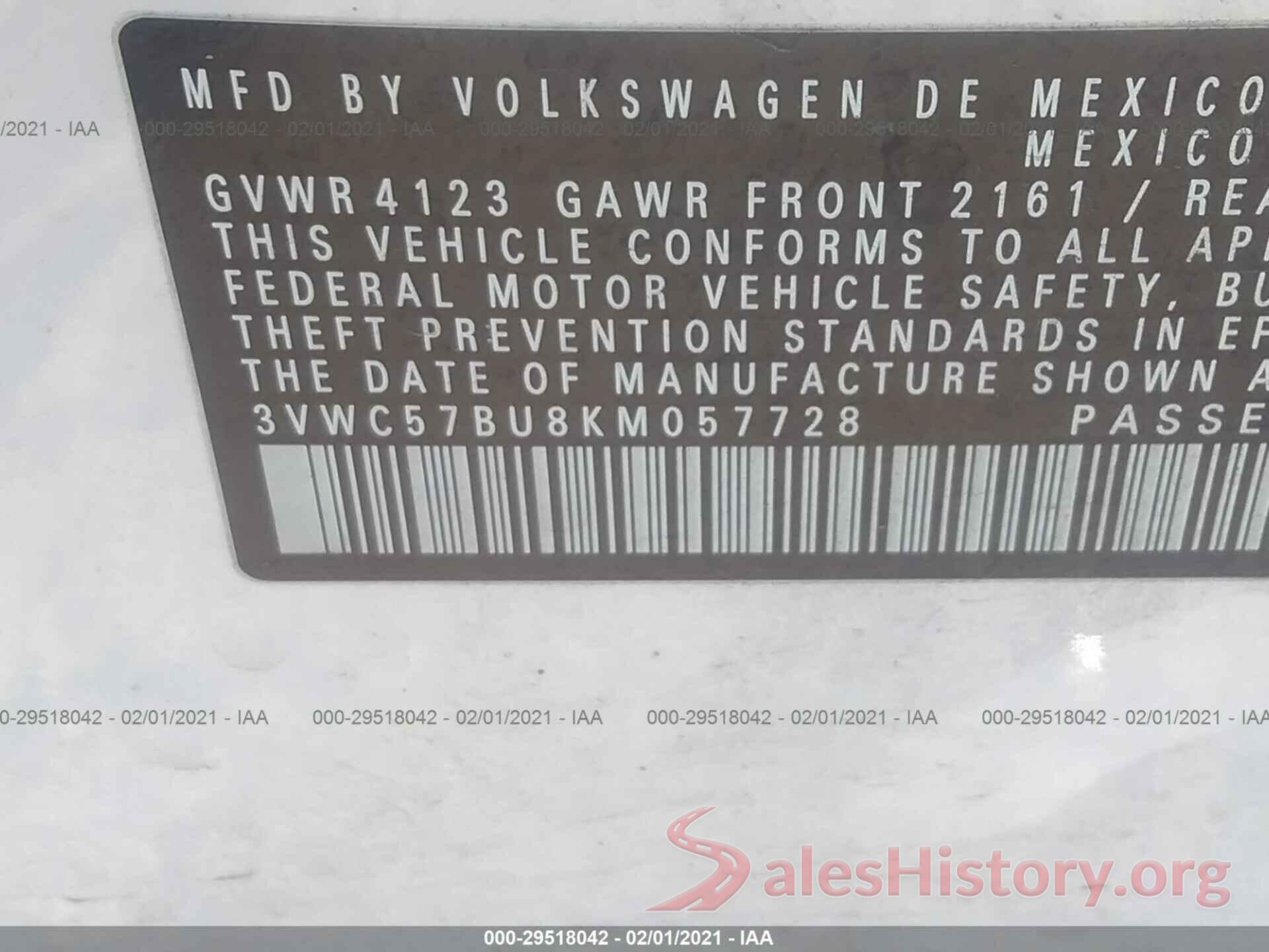 3VWC57BU8KM057728 2019 VOLKSWAGEN JETTA