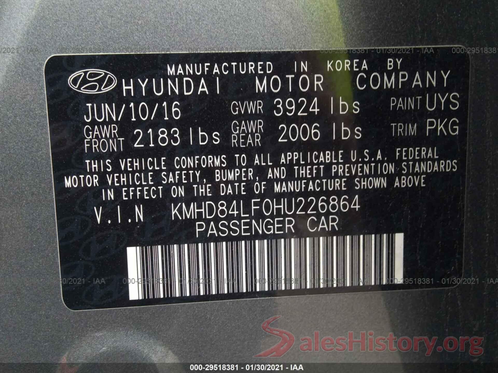 KMHD84LF0HU226864 2017 HYUNDAI ELANTRA