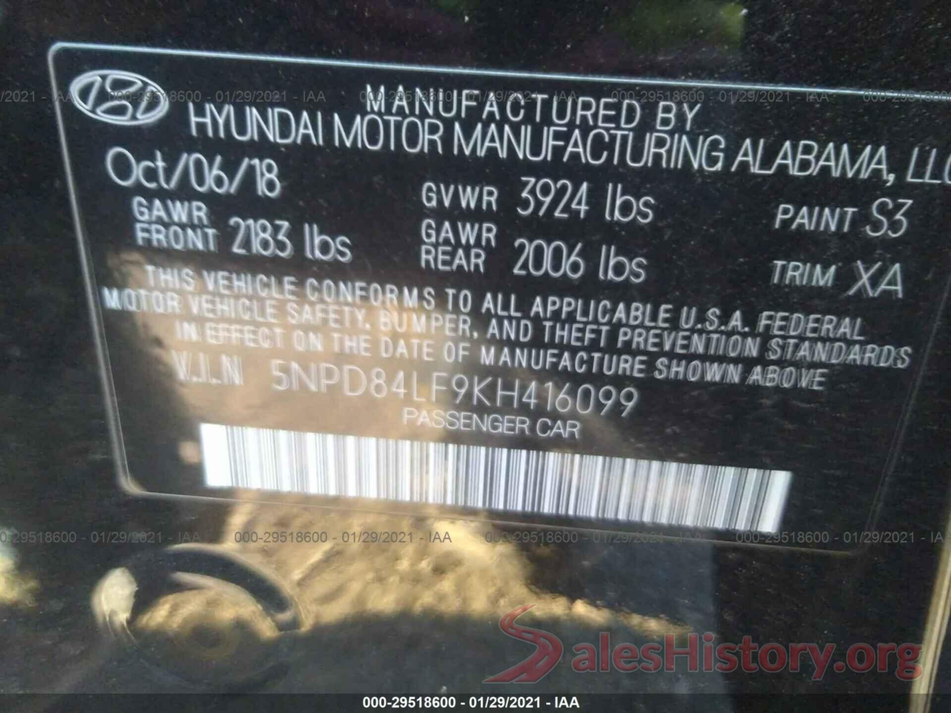 5NPD84LF9KH416099 2019 HYUNDAI ELANTRA